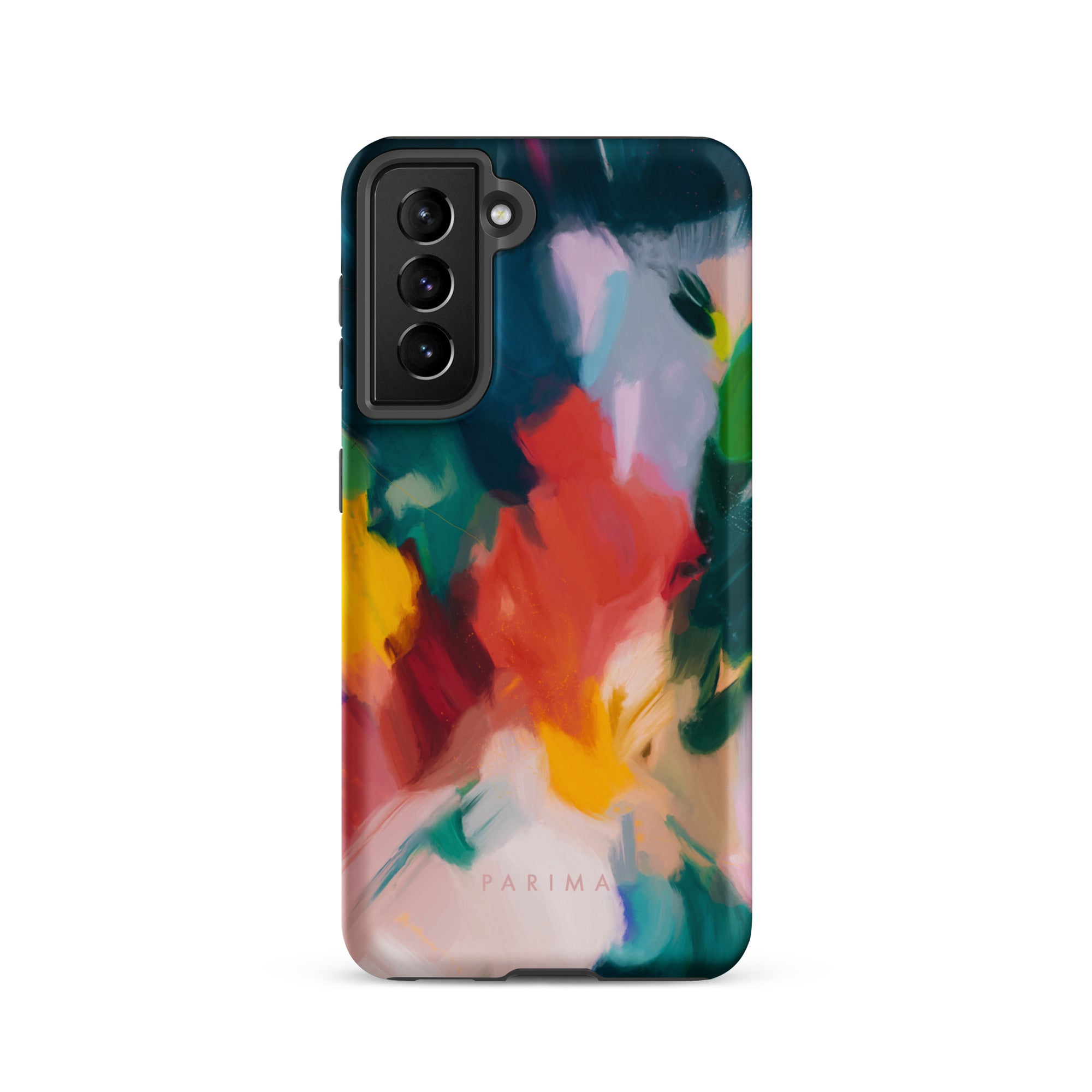 Pomme, blue and red abstract art on Samsung Galaxy S21 tough case by Parima Studio