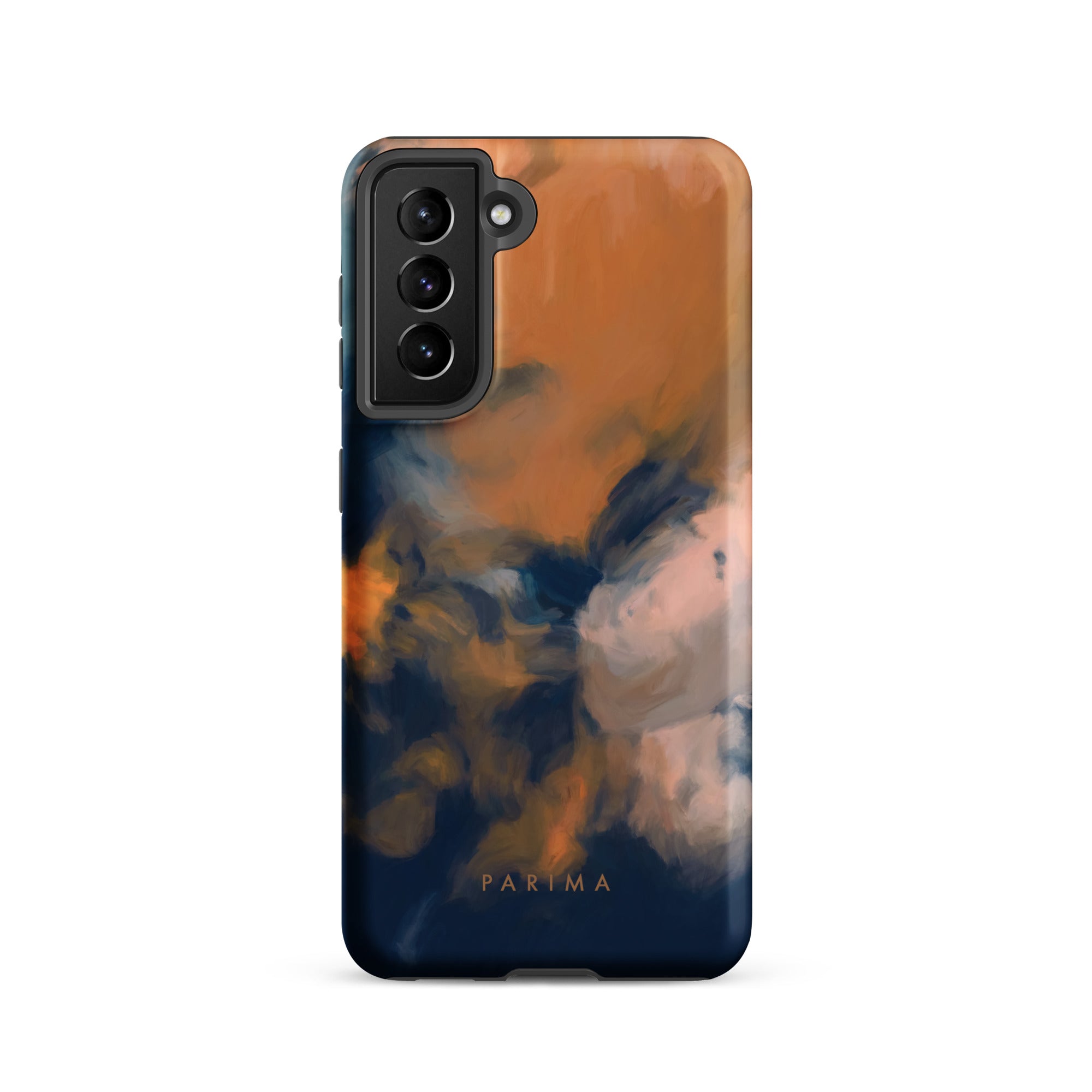 Mia Luna, blue and orange abstract art on Samsung Galaxy S21 tough case by Parima Studio