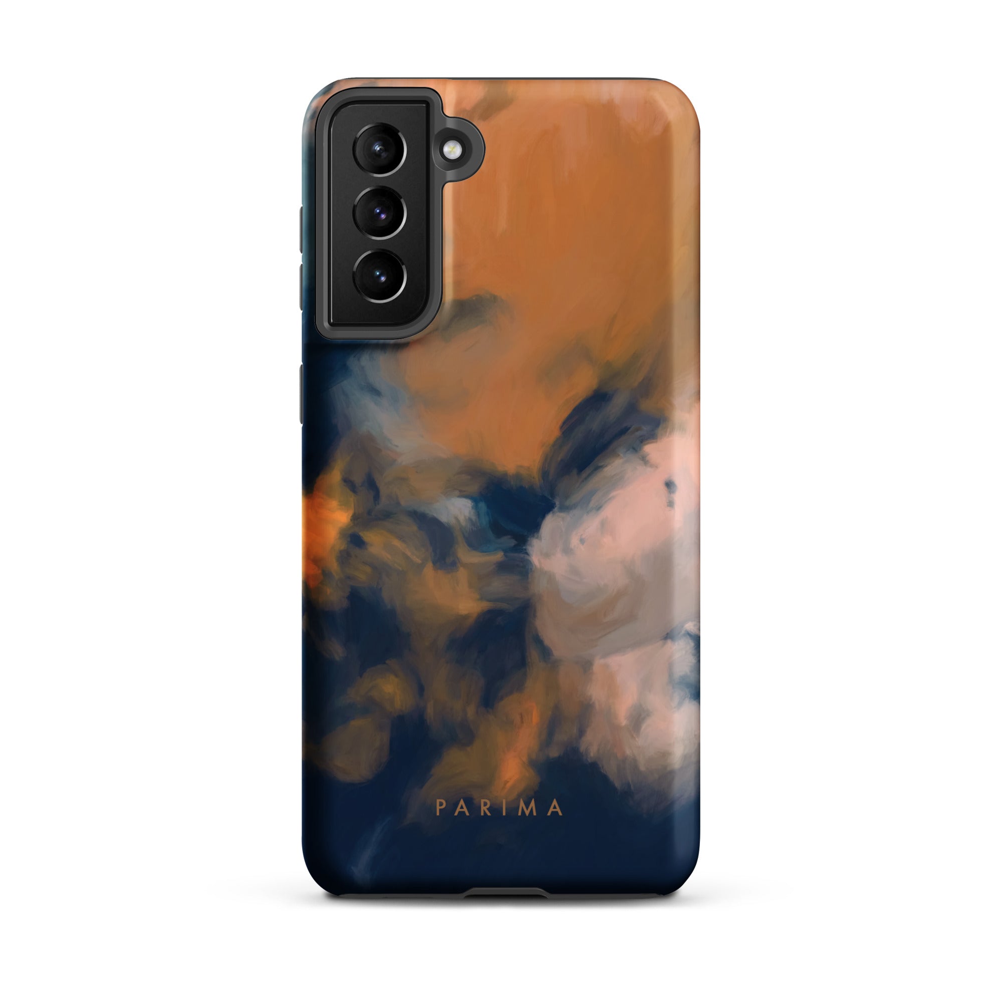 Mia Luna, blue and orange abstract art on Samsung Galaxy S21 plus tough case by Parima Studio