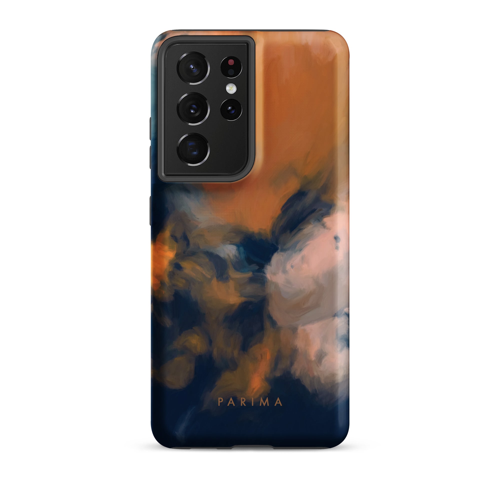 Mia Luna, blue and orange abstract art on Samsung Galaxy S21 Ultra tough case by Parima Studio