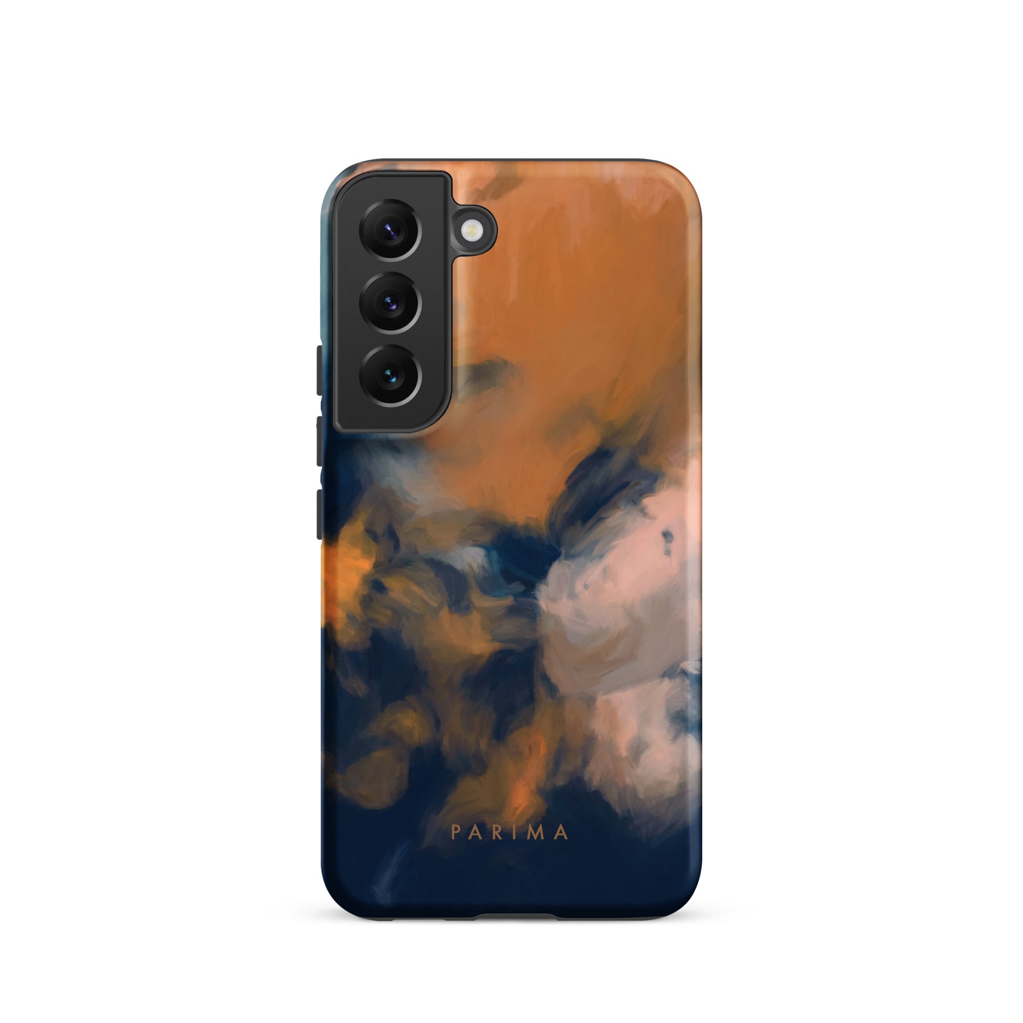 Mia Luna, blue and orange abstract art on Samsung Galaxy S22 tough case by Parima Studio