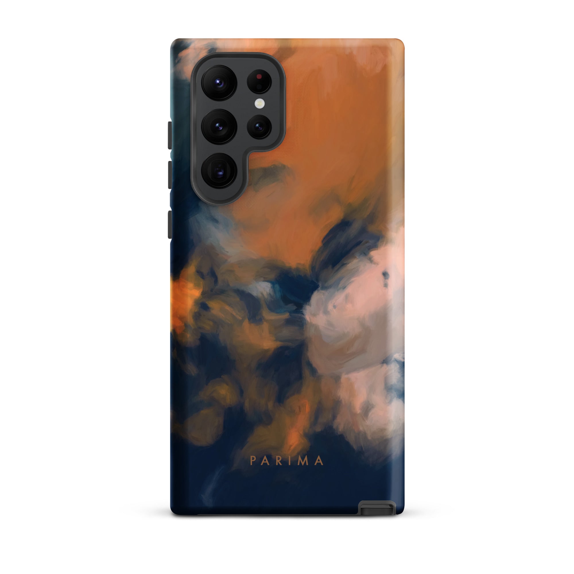 Mia Luna, blue and orange abstract art on Samsung Galaxy S22 Ultra tough case by Parima Studio