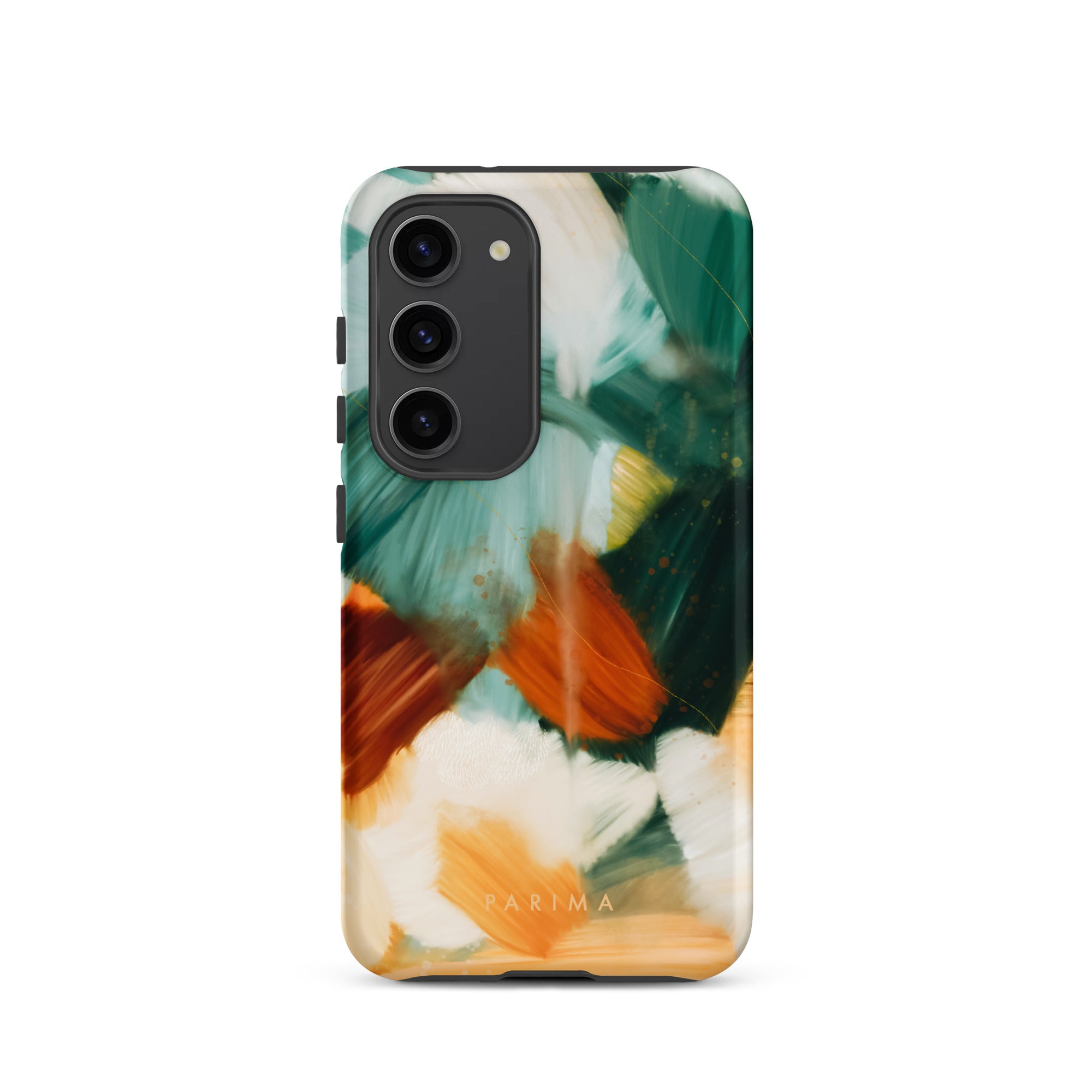 Meridian, green and orange abstract art on Samsung Galaxy S23 tough case by Parima Studio