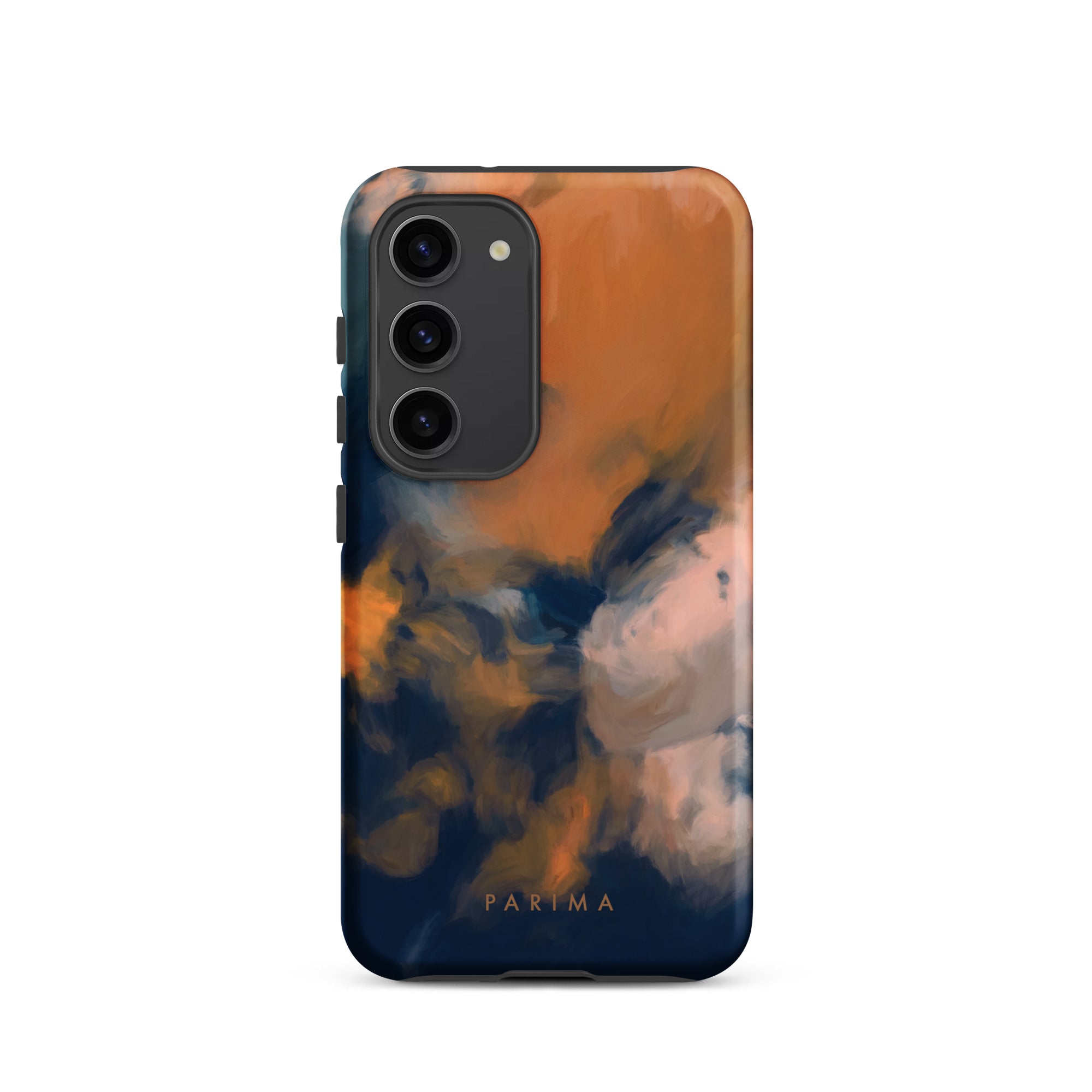 Mia Luna, blue and orange abstract art on Samsung Galaxy S23 tough case by Parima Studio