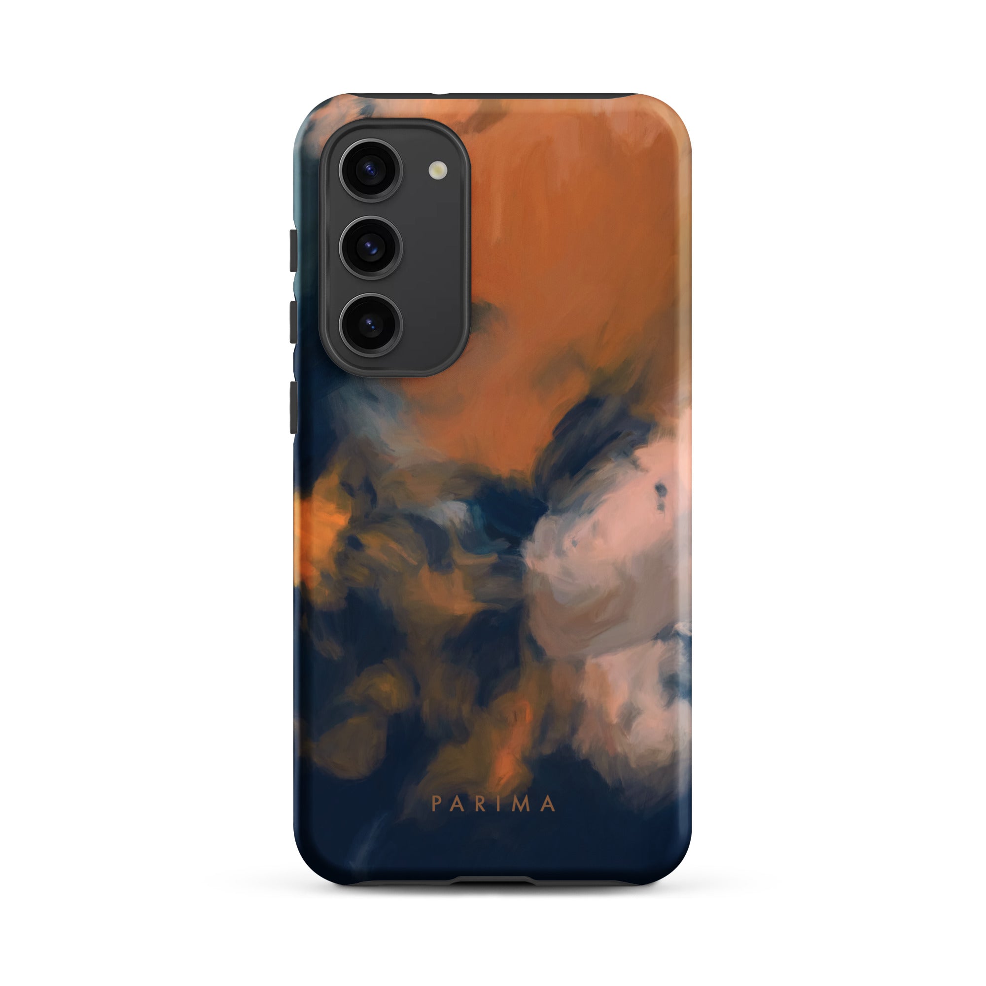 Mia Luna, blue and orange abstract art on Samsung Galaxy S23 plus tough case by Parima Studio