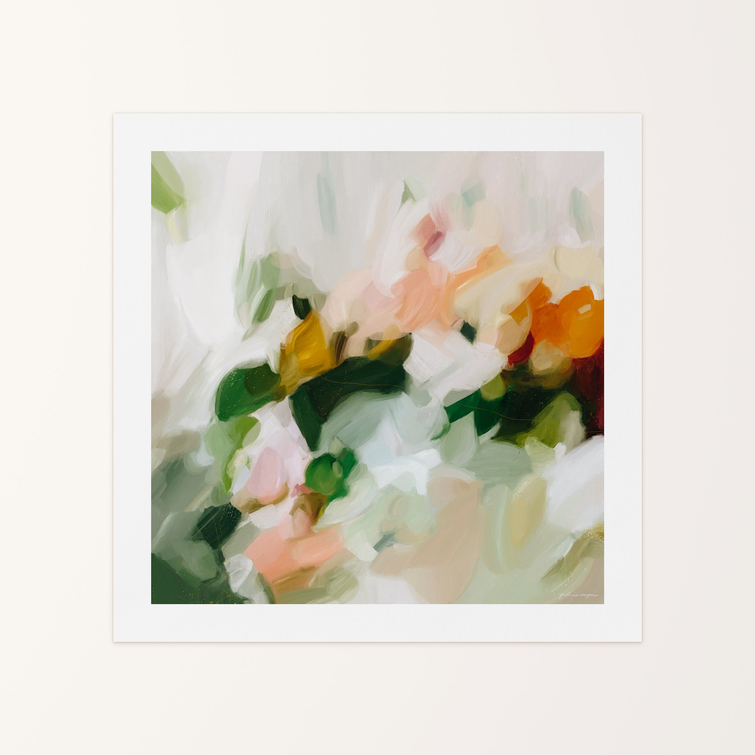 Viridis, green and orange colorful abstract canvas wall art print by Parima Studio