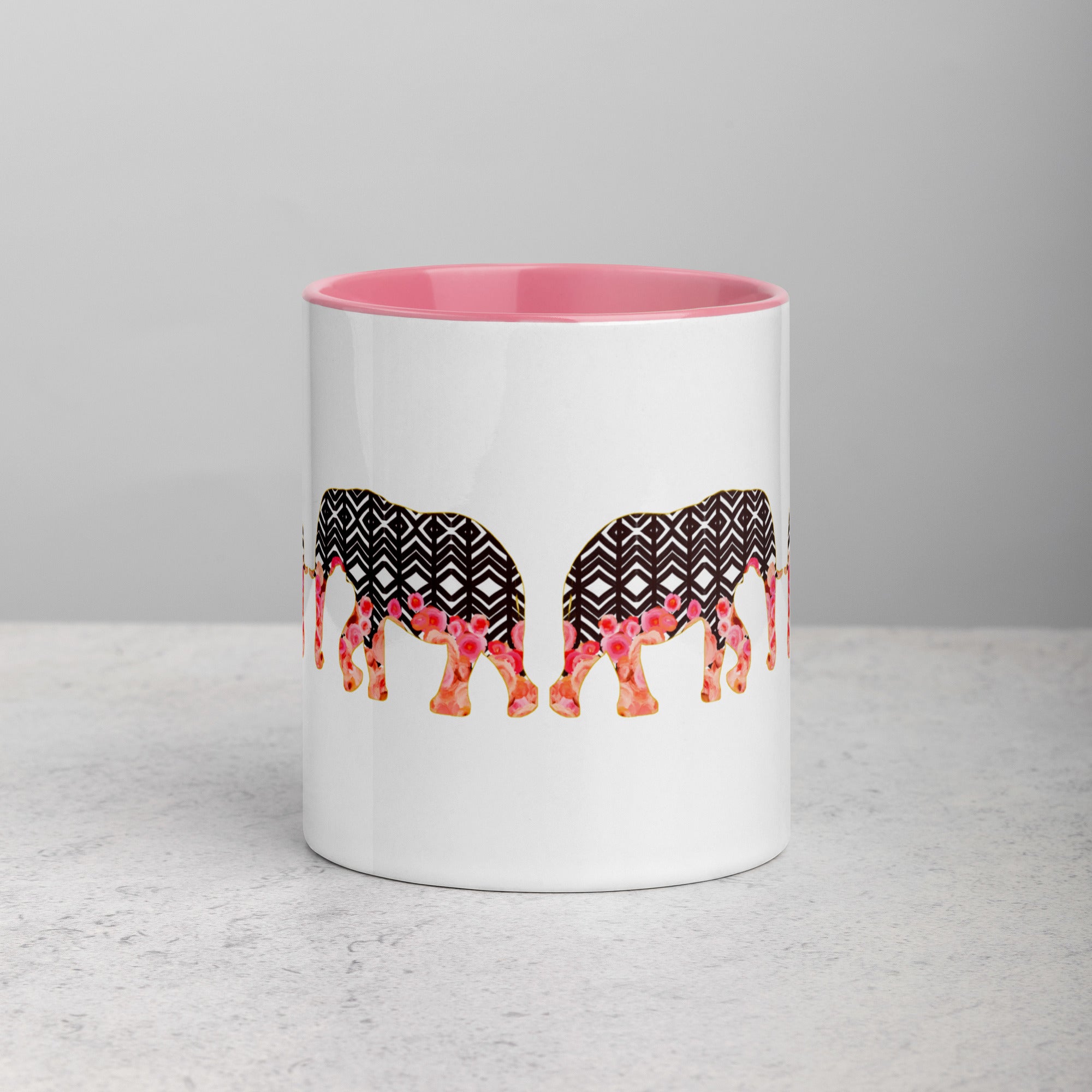 Elephant Line No.2 - Pink ceramic animal mug - charming chic coffee mug