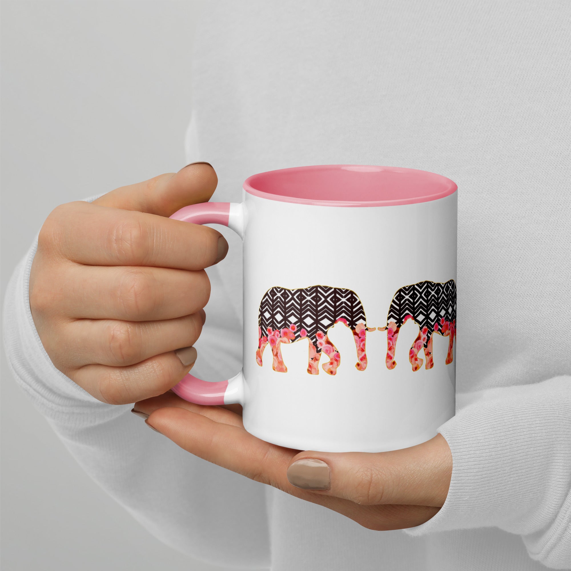 Elephant Line No.2 - Pink ceramic animal mug - charming chic coffee mug