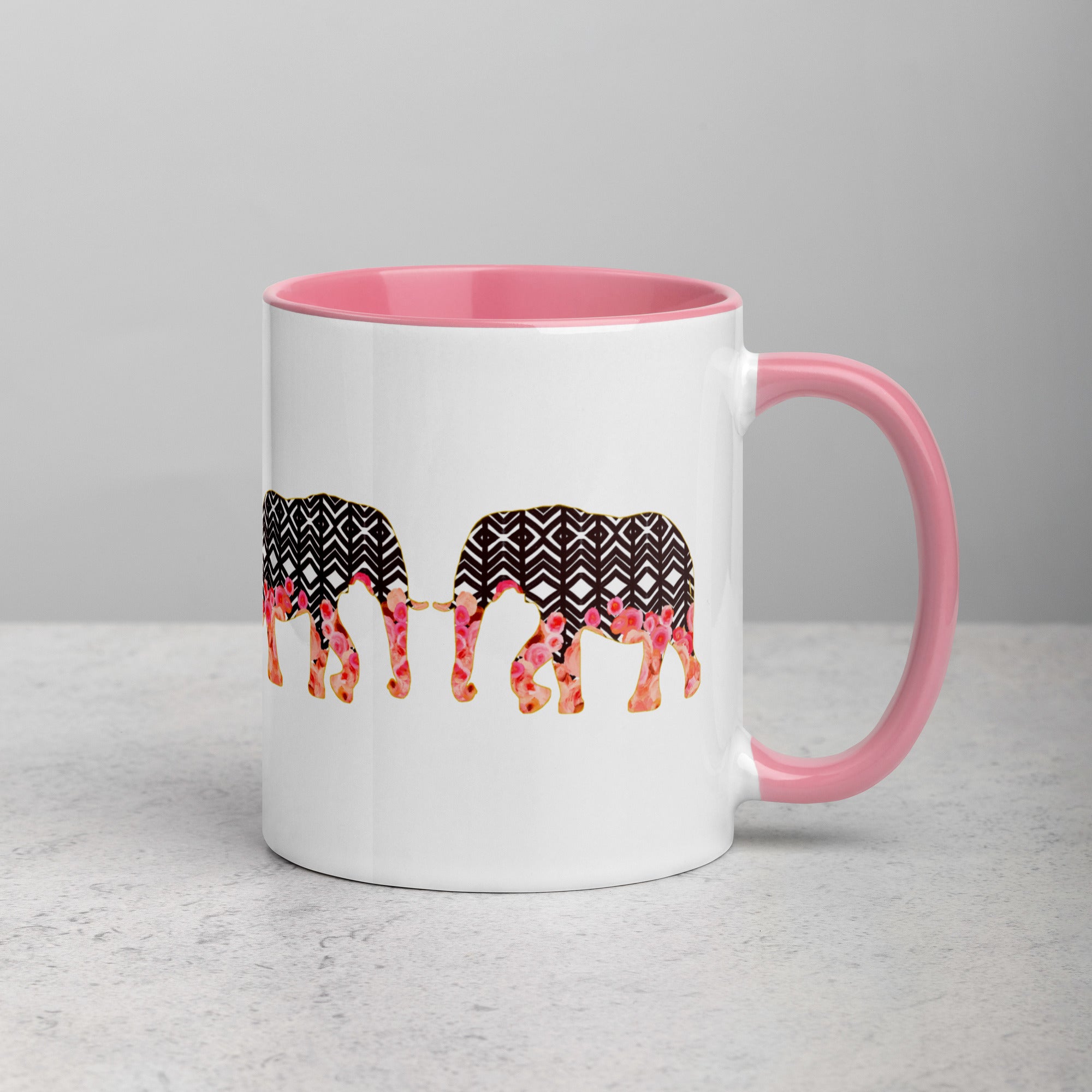 Elephant Line No.2 - Pink ceramic animal mug - charming chic coffee mug