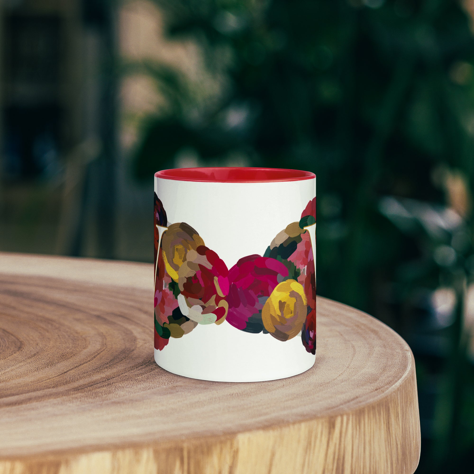 Crimson Flowers - Monogram Mug - V