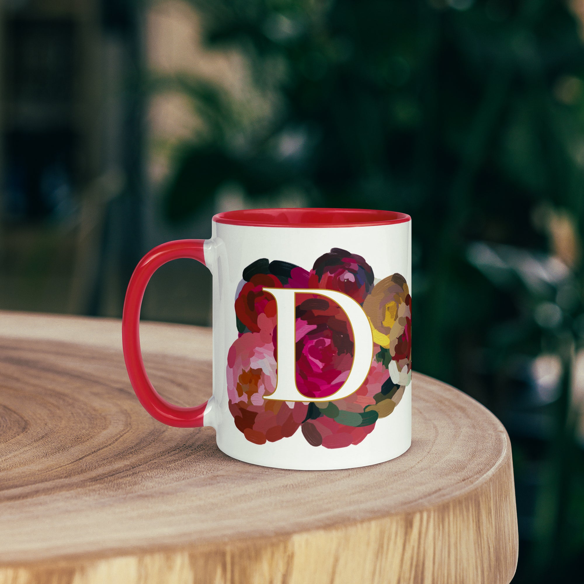 Crimson Flowers - Monogram Mug - D