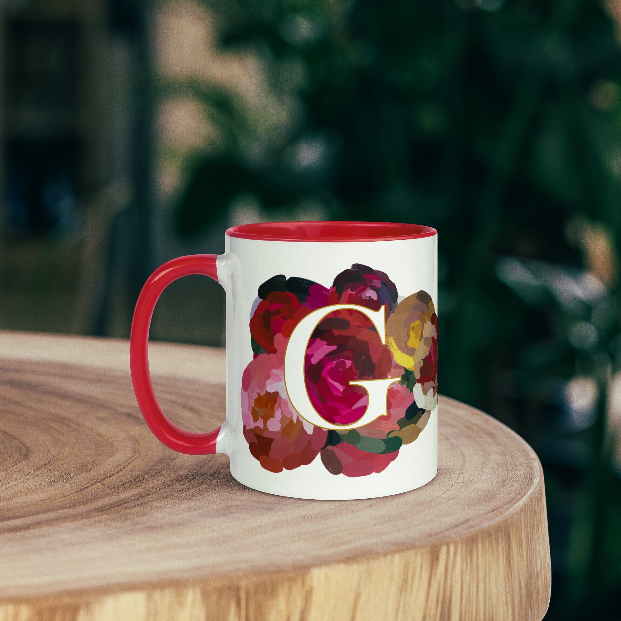 Crimson Flowers - Monogram Mug - G