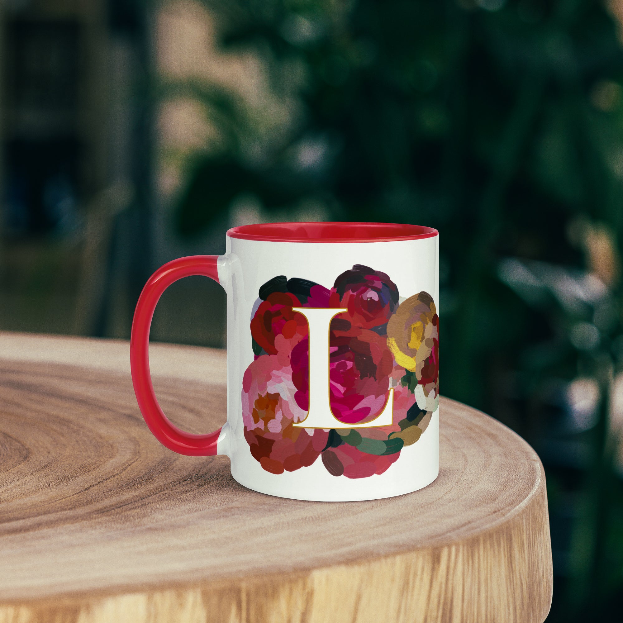 Crimson Flowers - Monogram Mug - L