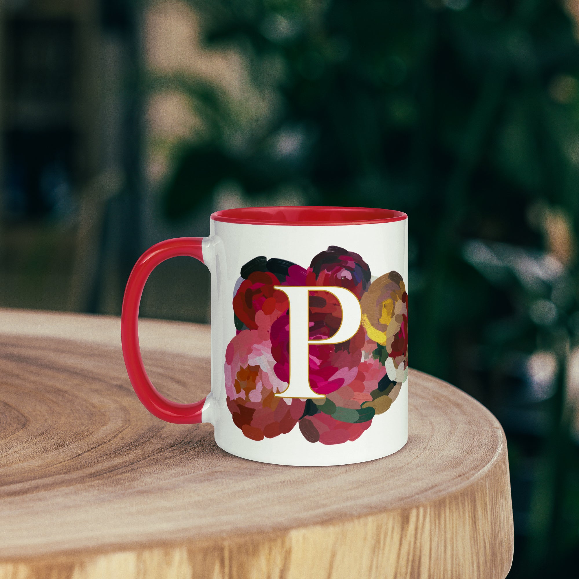 Crimson Flowers - Monogram Mug - P