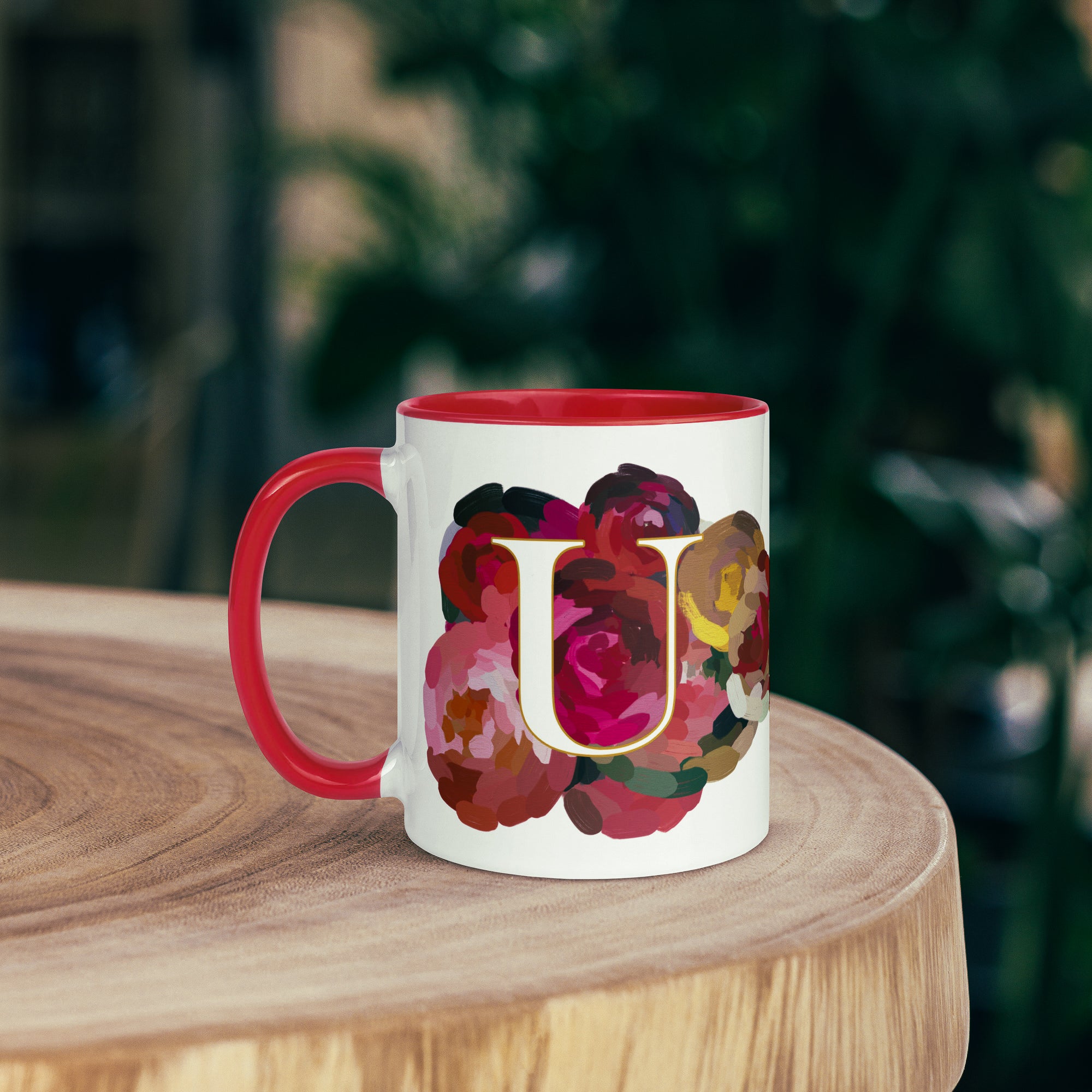 Crimson Flowers - Monogram Mug - U