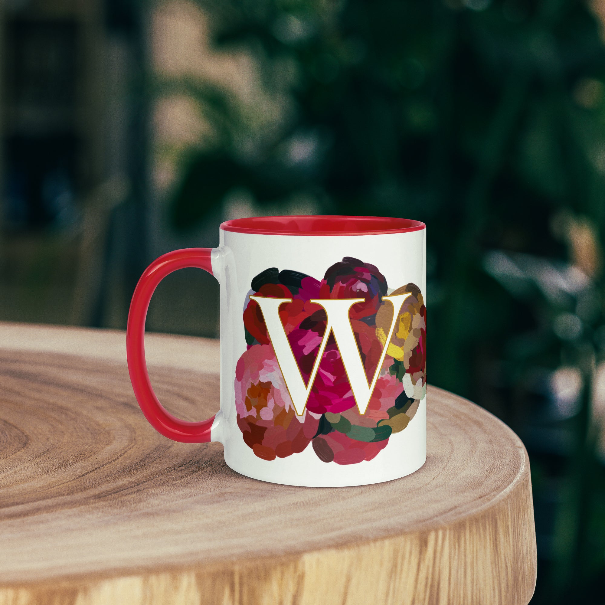 Crimson Flowers - Monogram Mug - W