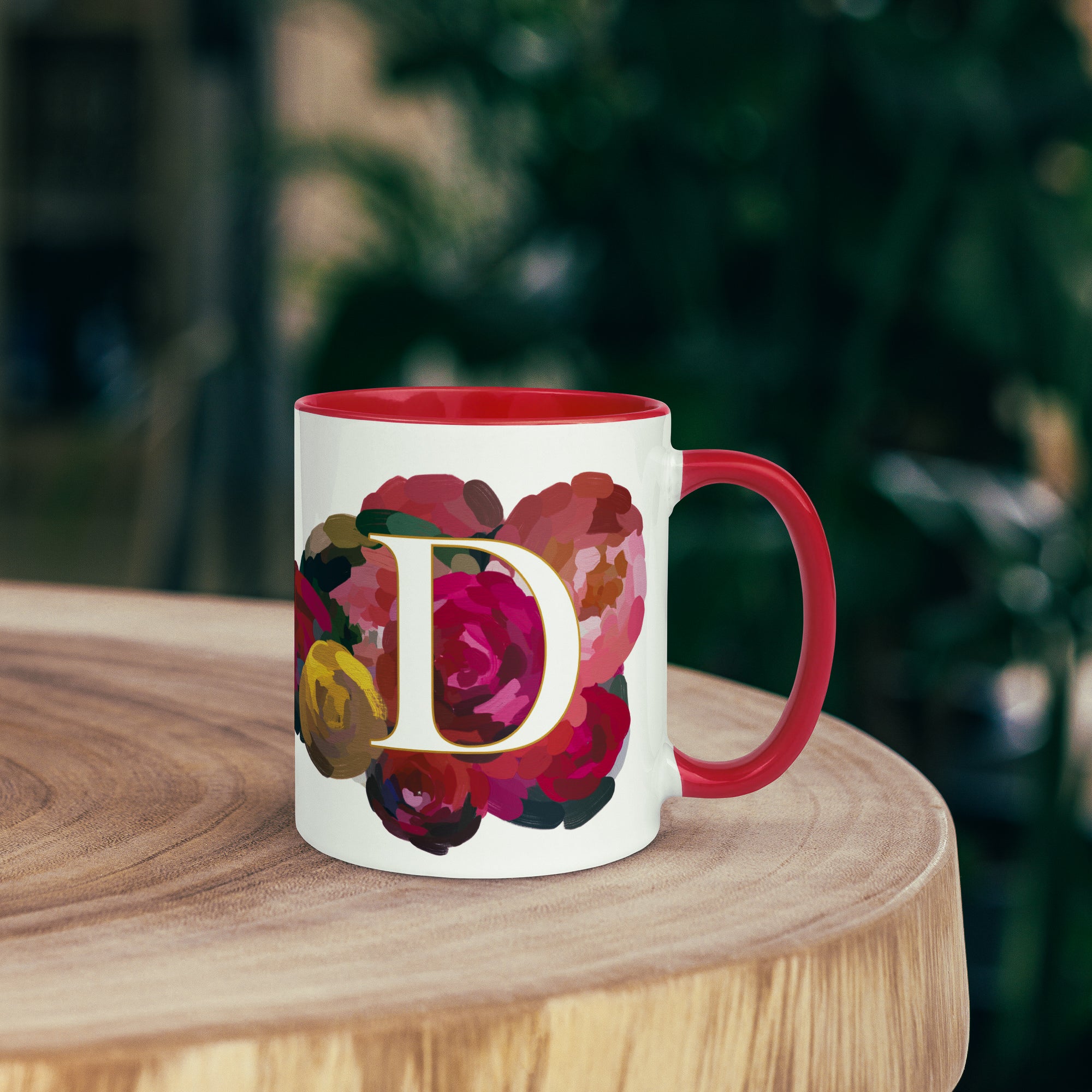 Crimson Flowers - Monogram Mug - D