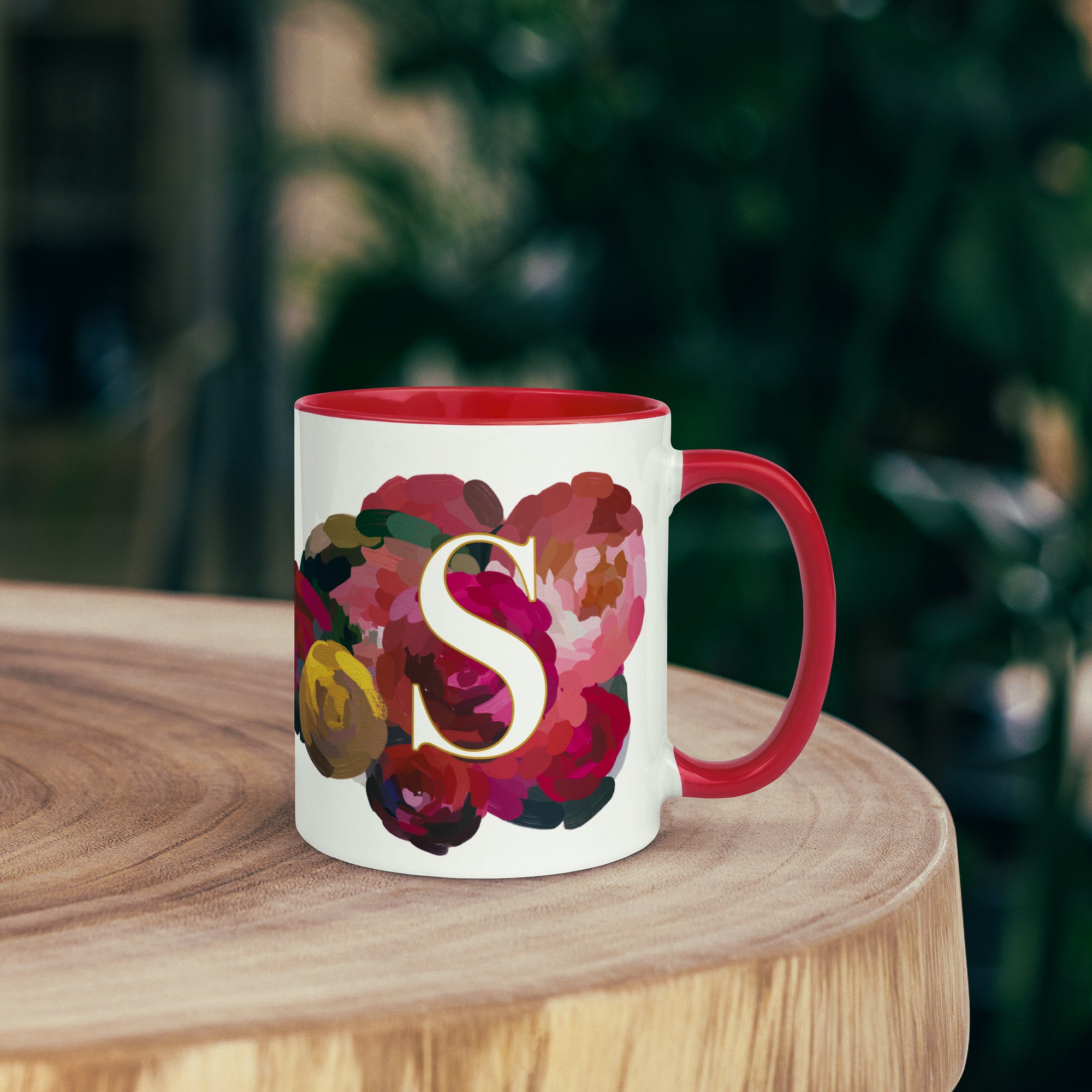Crimson Flowers - Monogram Mug - S