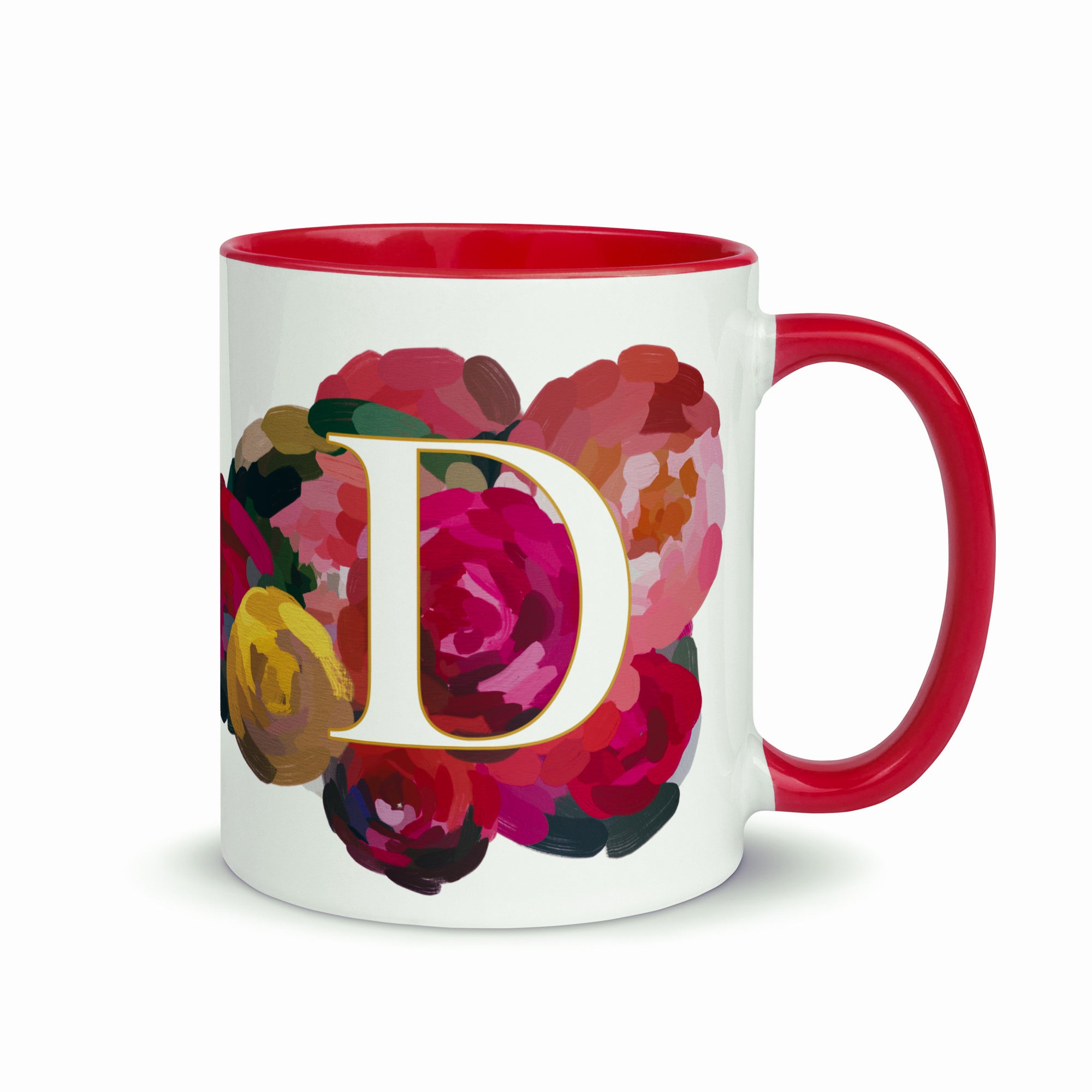 Crimson Flowers - Monogram Mug - D