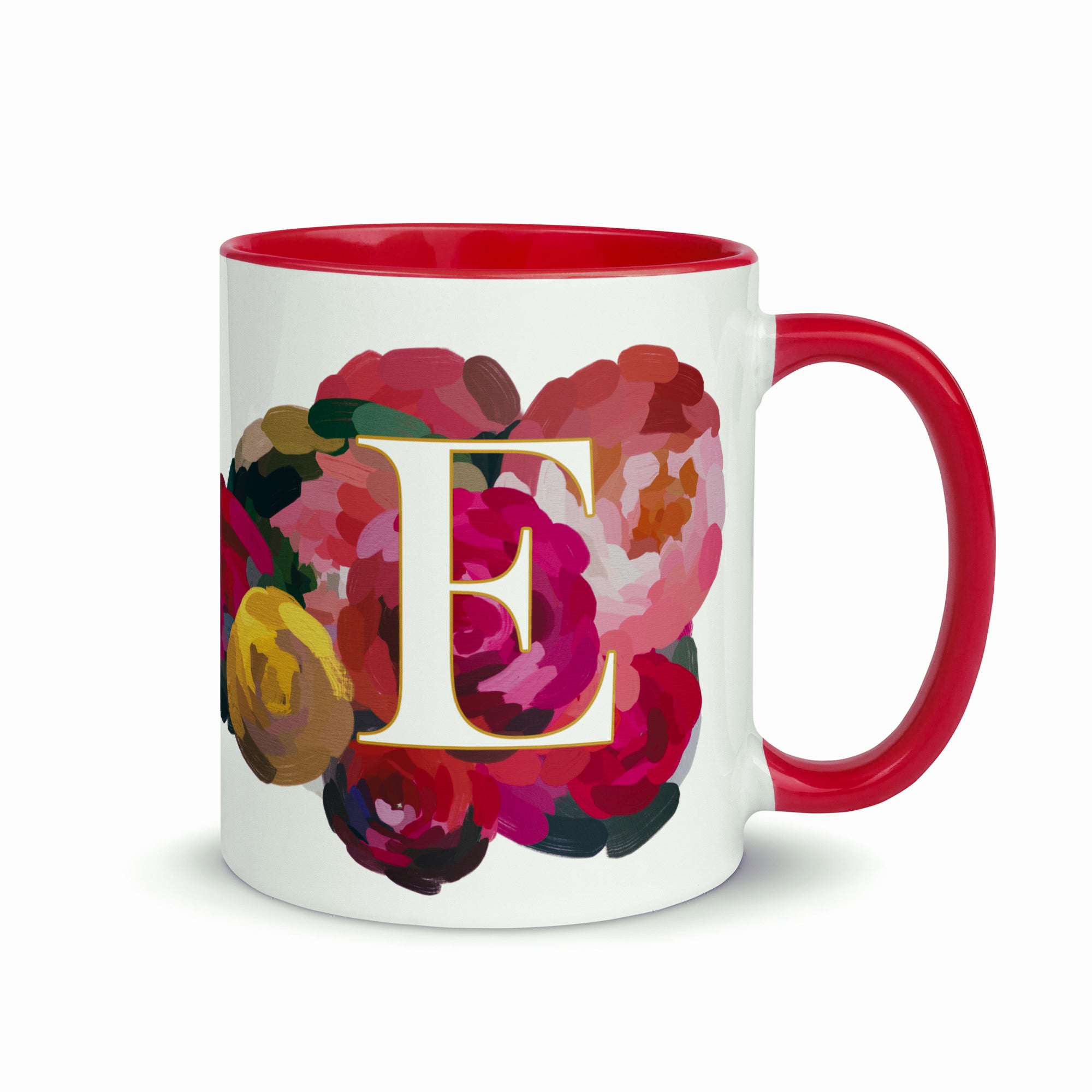 Crimson Flowers - Monogram Mug - E