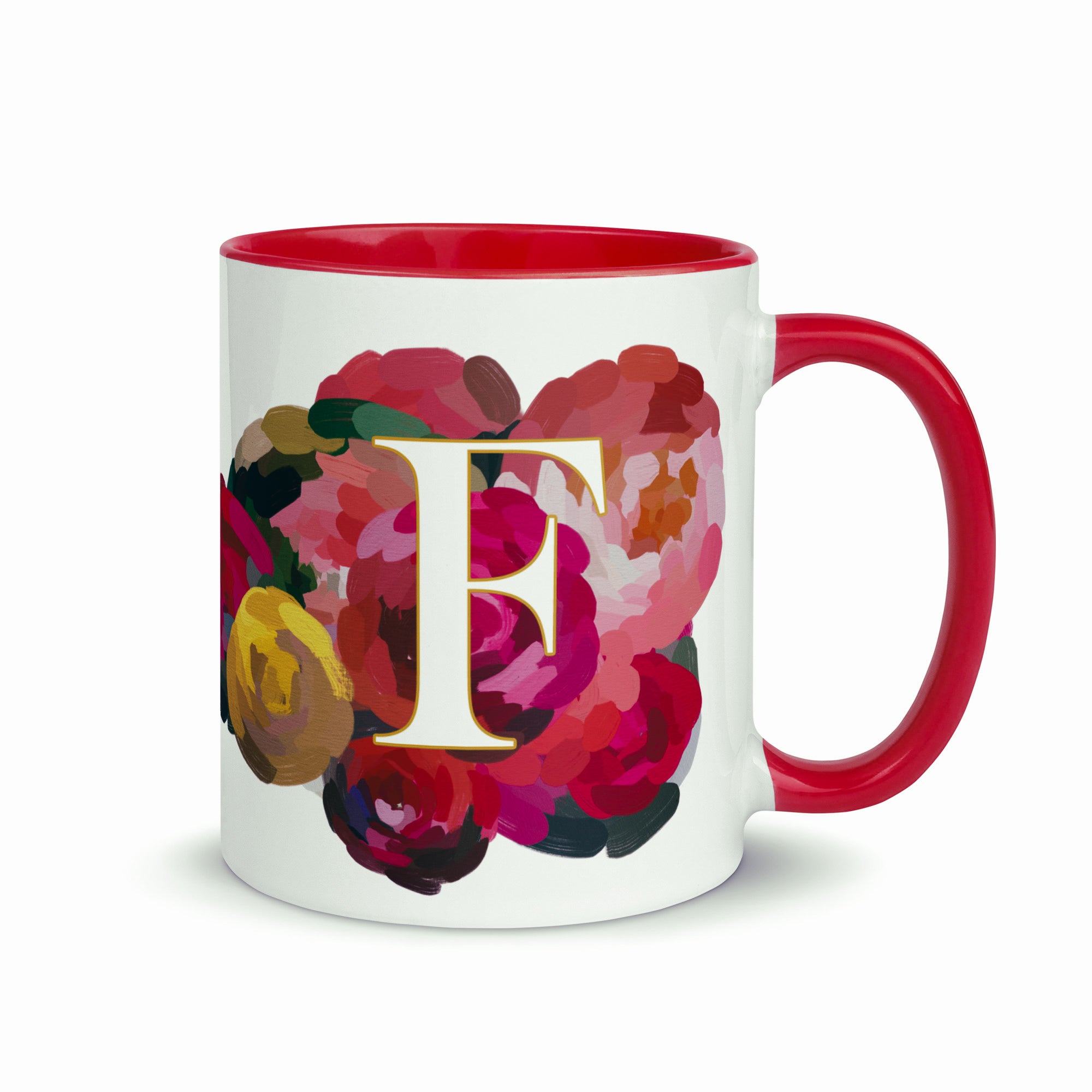 Crimson Flowers - Monogram Mug - F