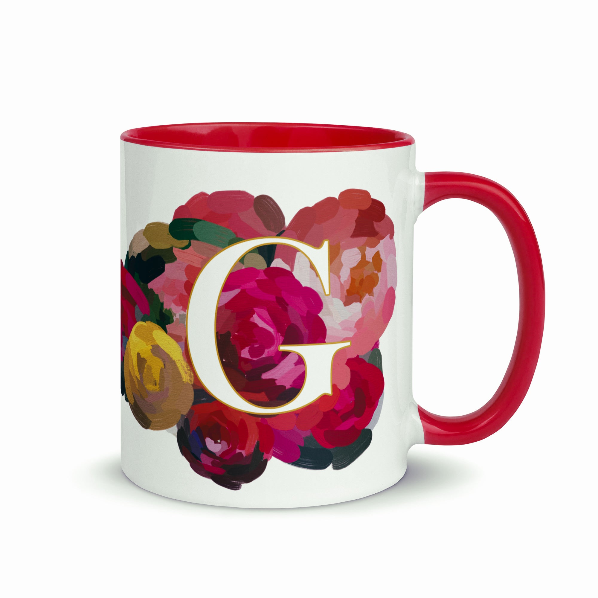 Crimson Flowers - Monogram Mug - G
