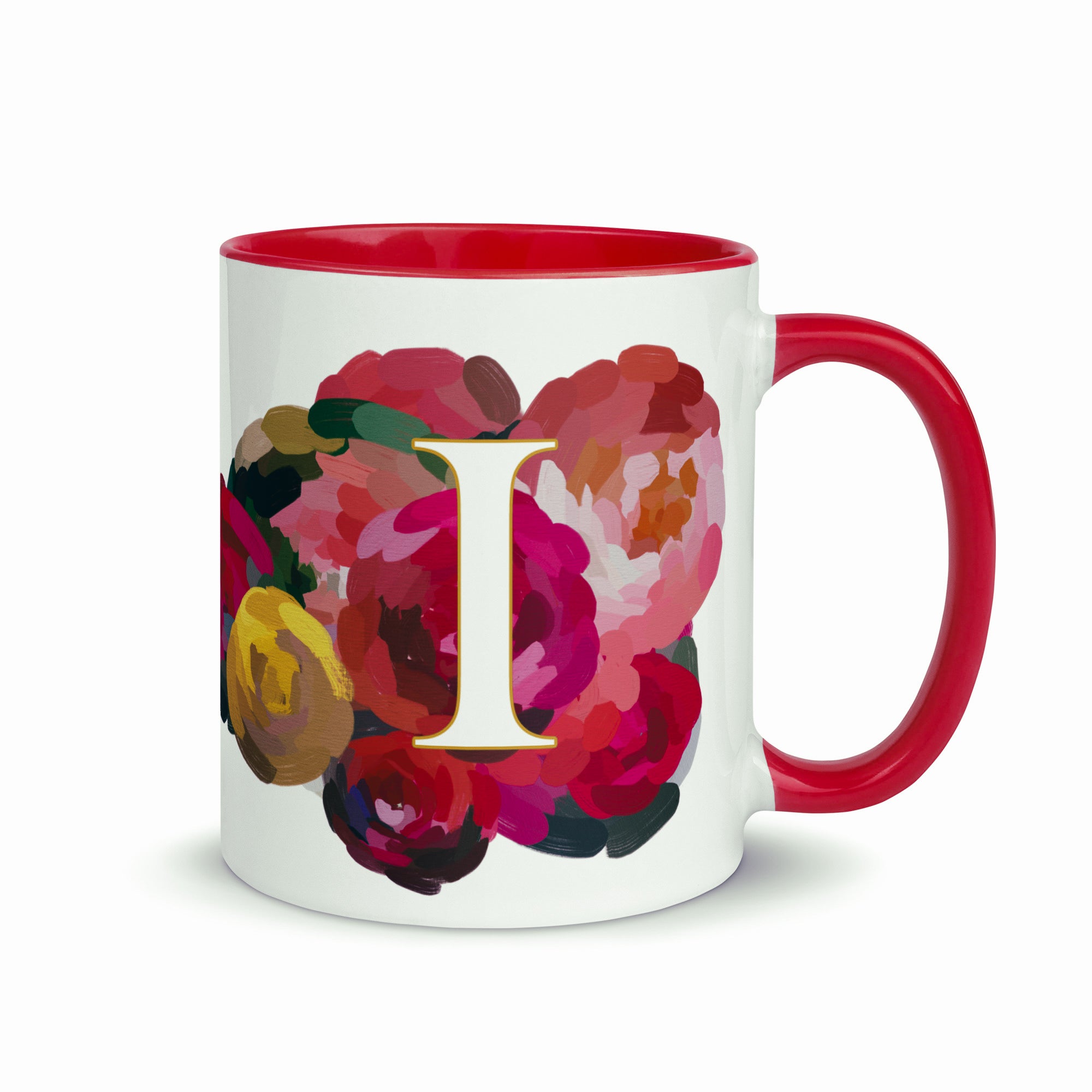 Crimson Flowers - Monogram Mug - I