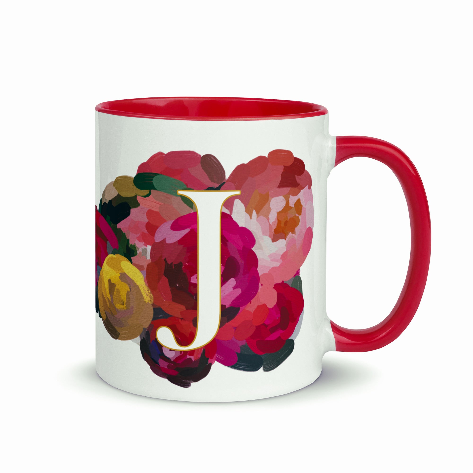 Crimson Flowers - Monogram Mug - J