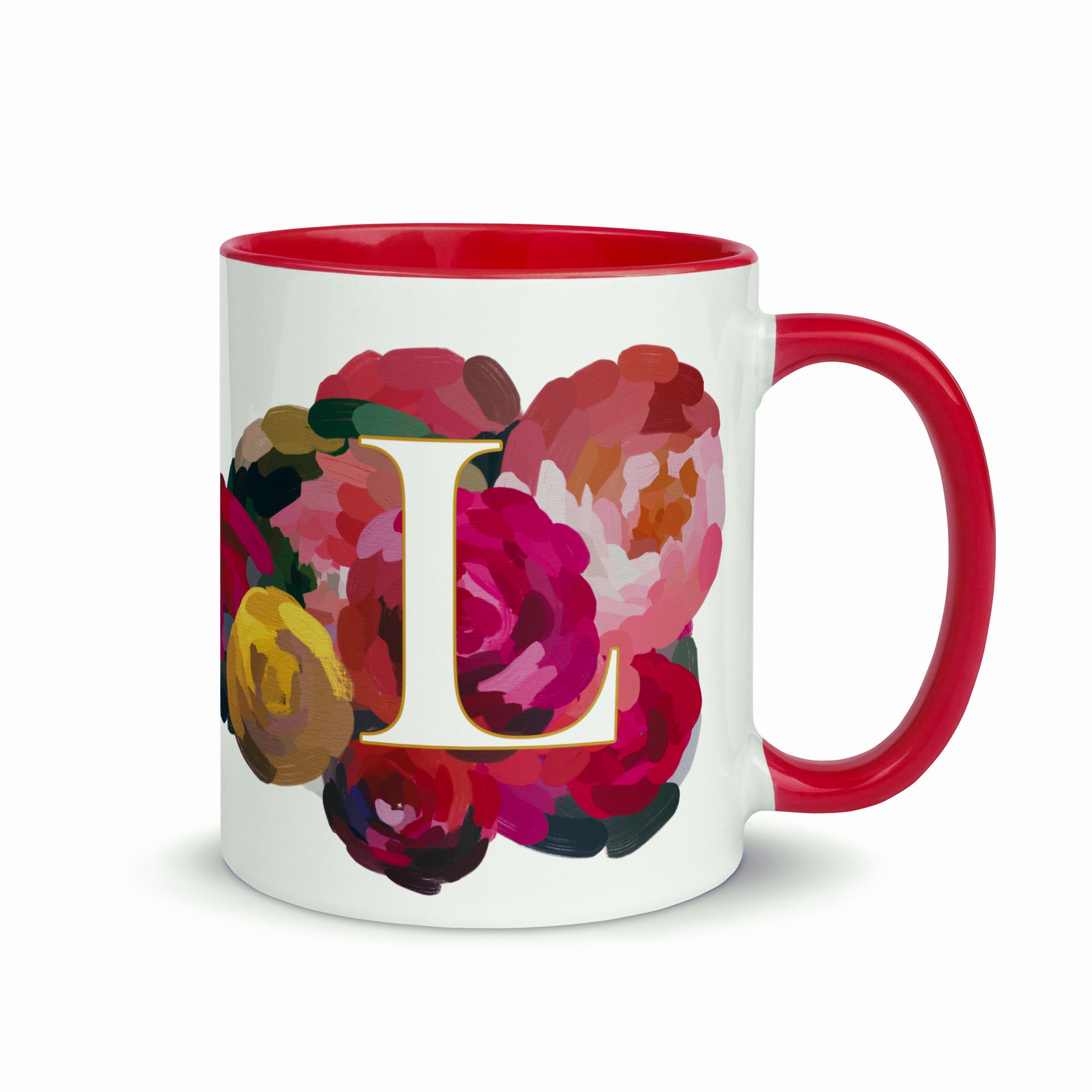 Crimson Flowers - Monogram Mug - L