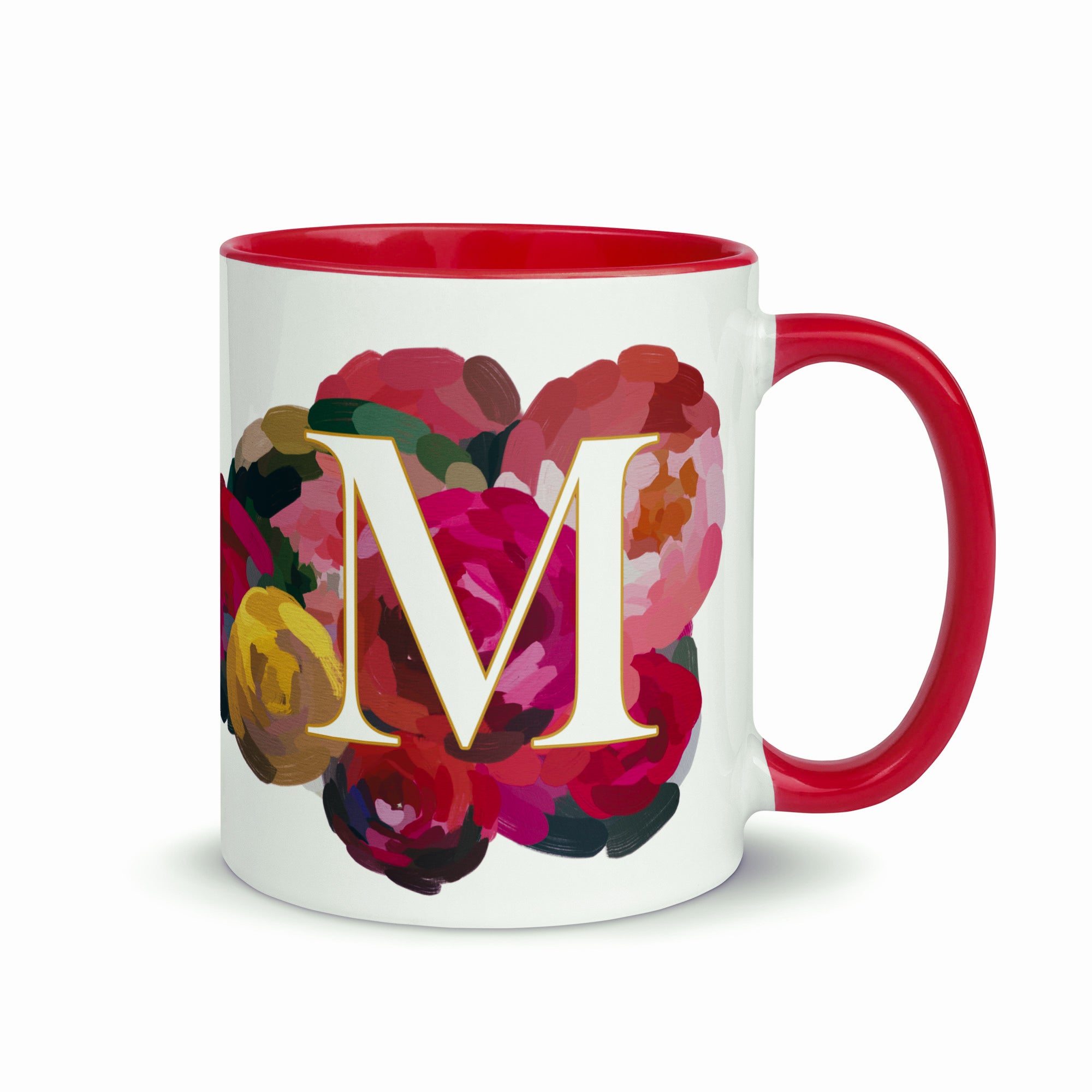 Crimson Flowers - Monogram Mug - M