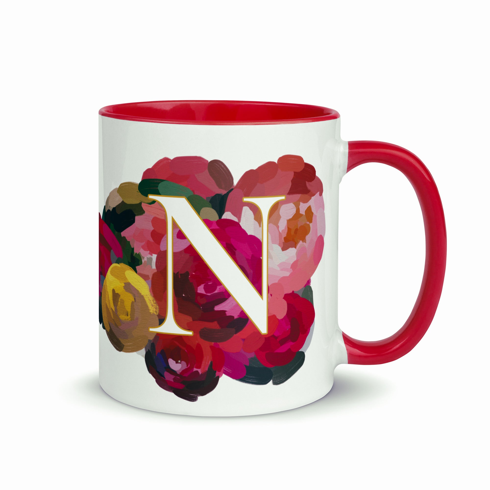 Crimson Flowers - Monogram Mug - N