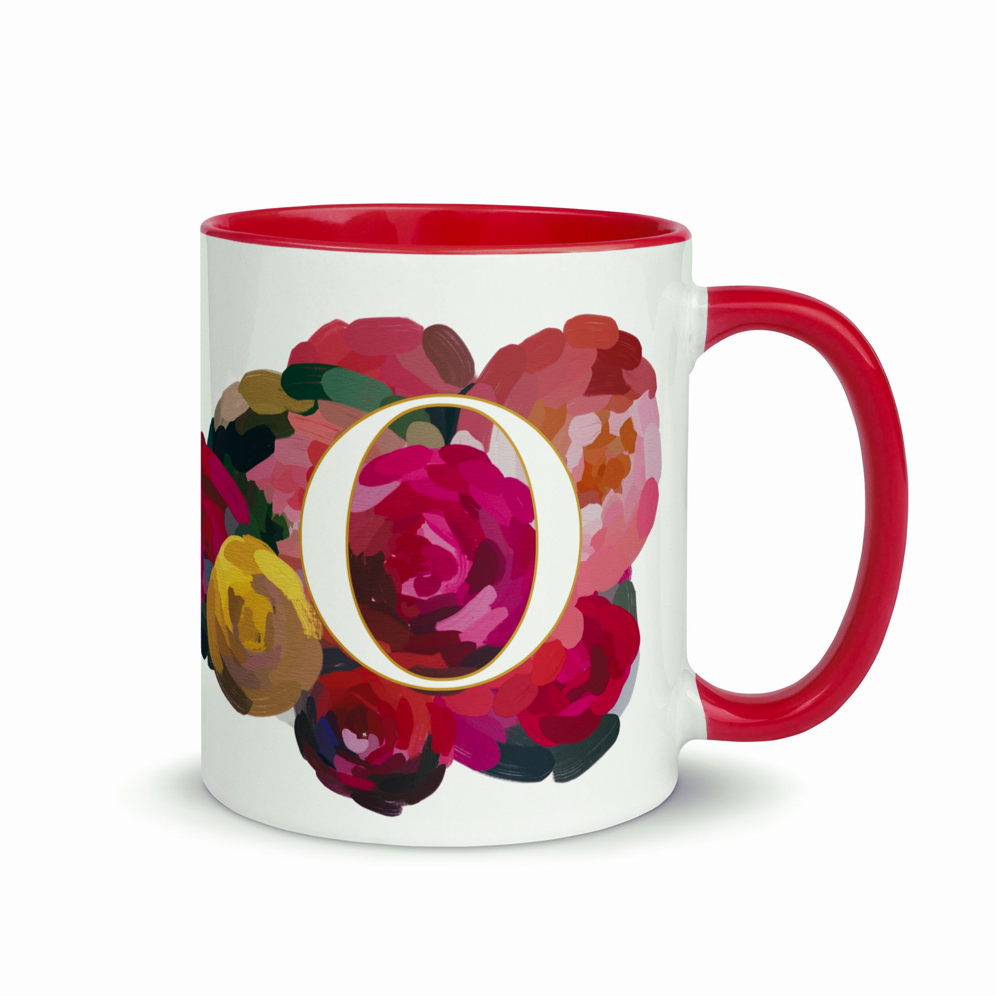 Crimson Flowers - Monogram Mug - O
