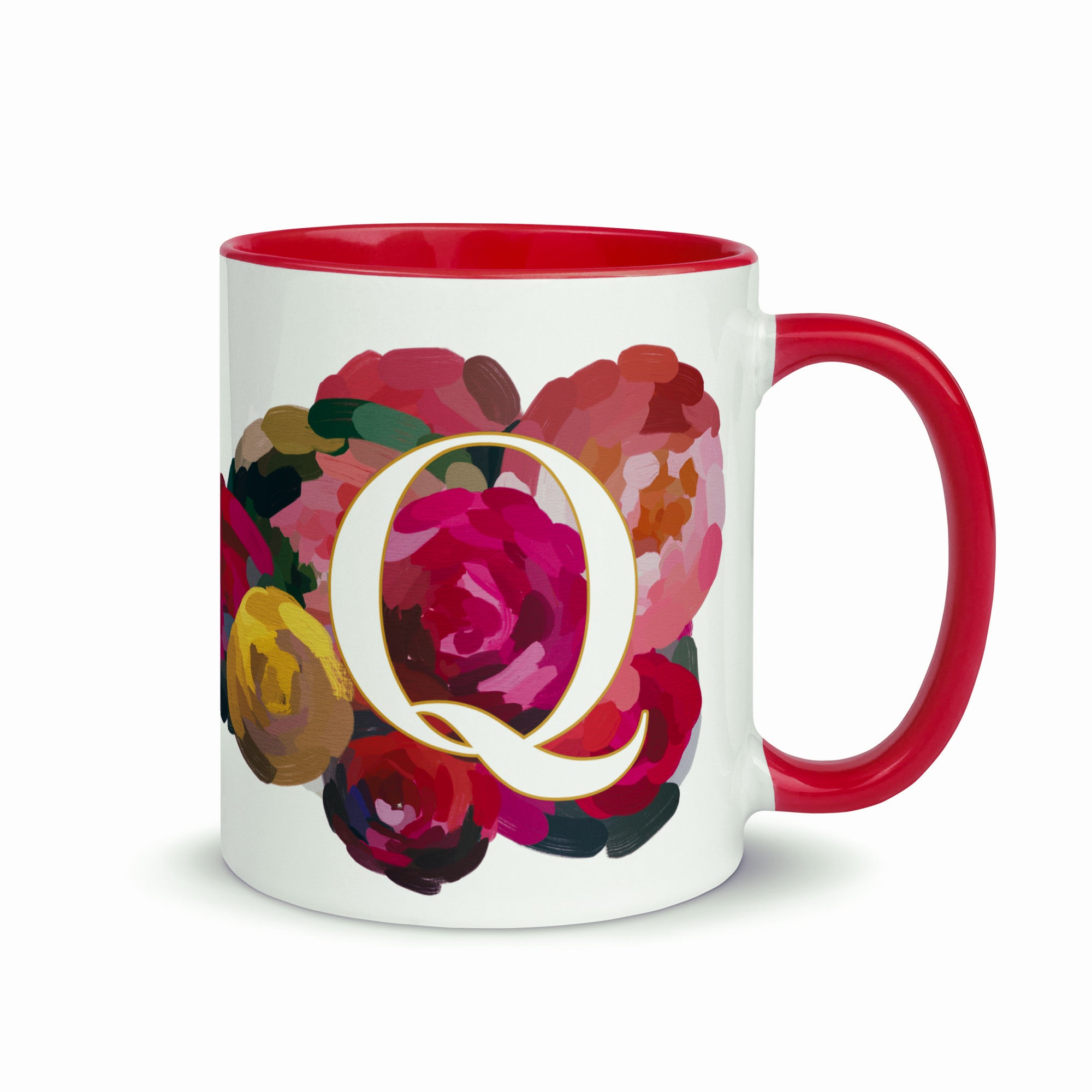 Crimson Flowers - Monogram Mug - Q