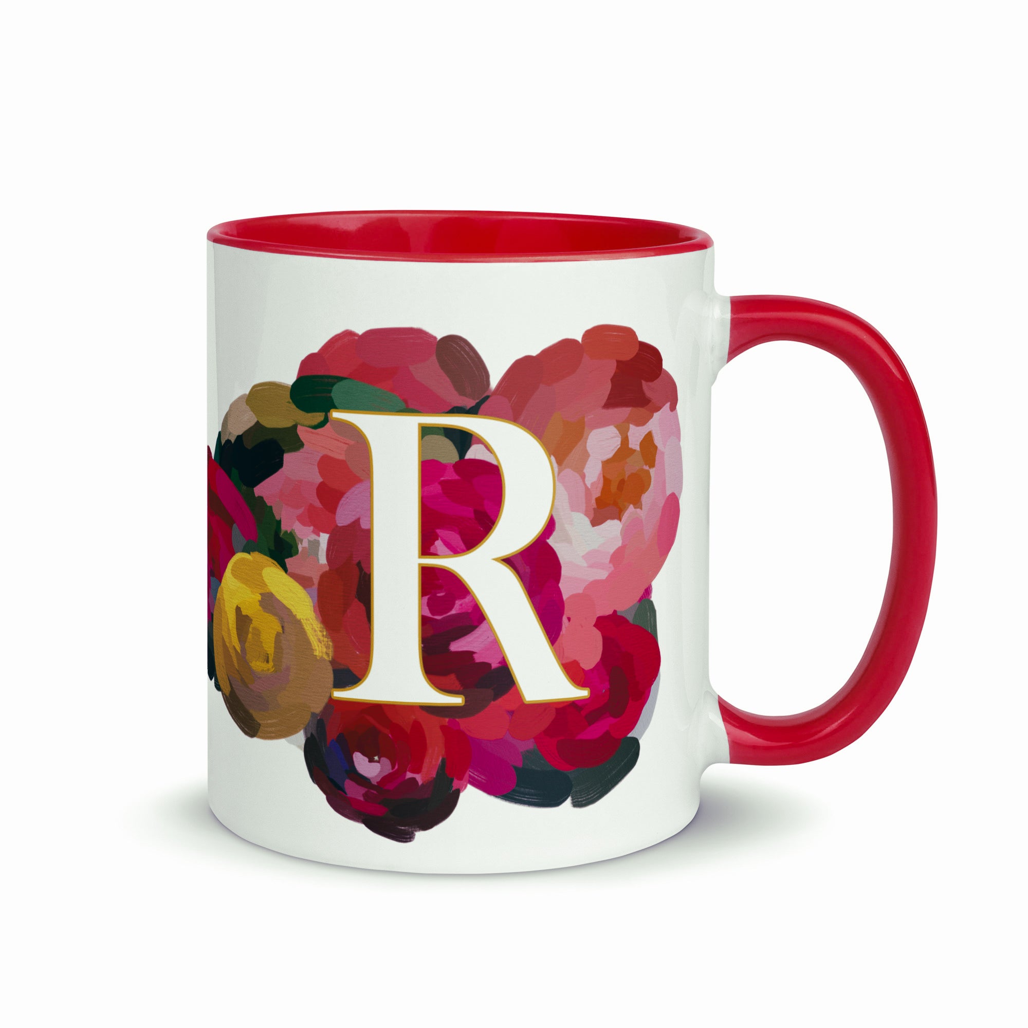 Crimson Flowers - Monogram Mug - R
