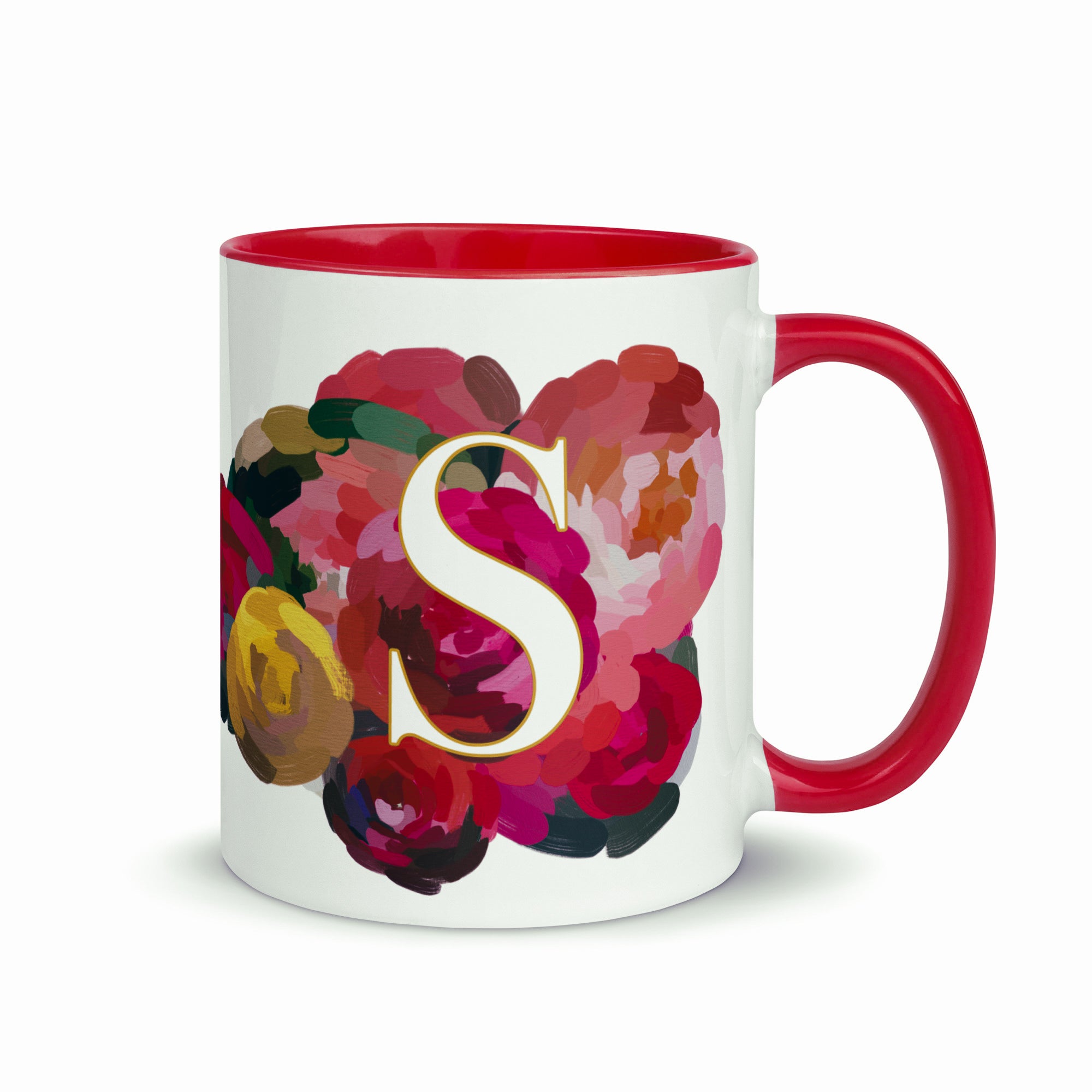 Crimson Flowers - Monogram Mug - S