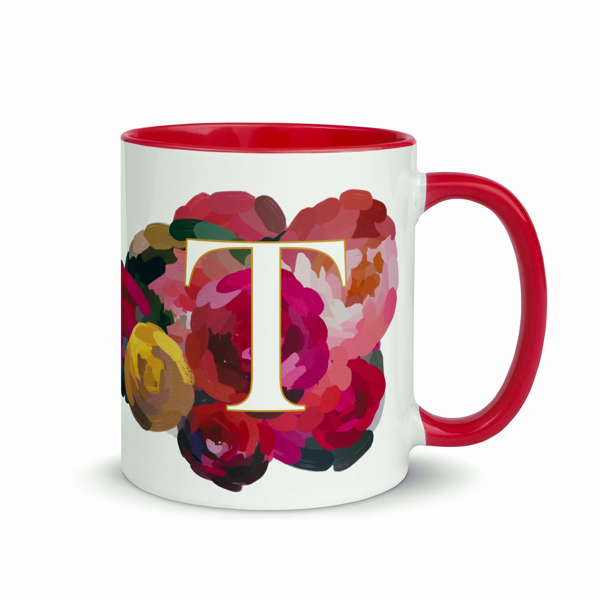 Crimson Flowers - Monogram Mug - T