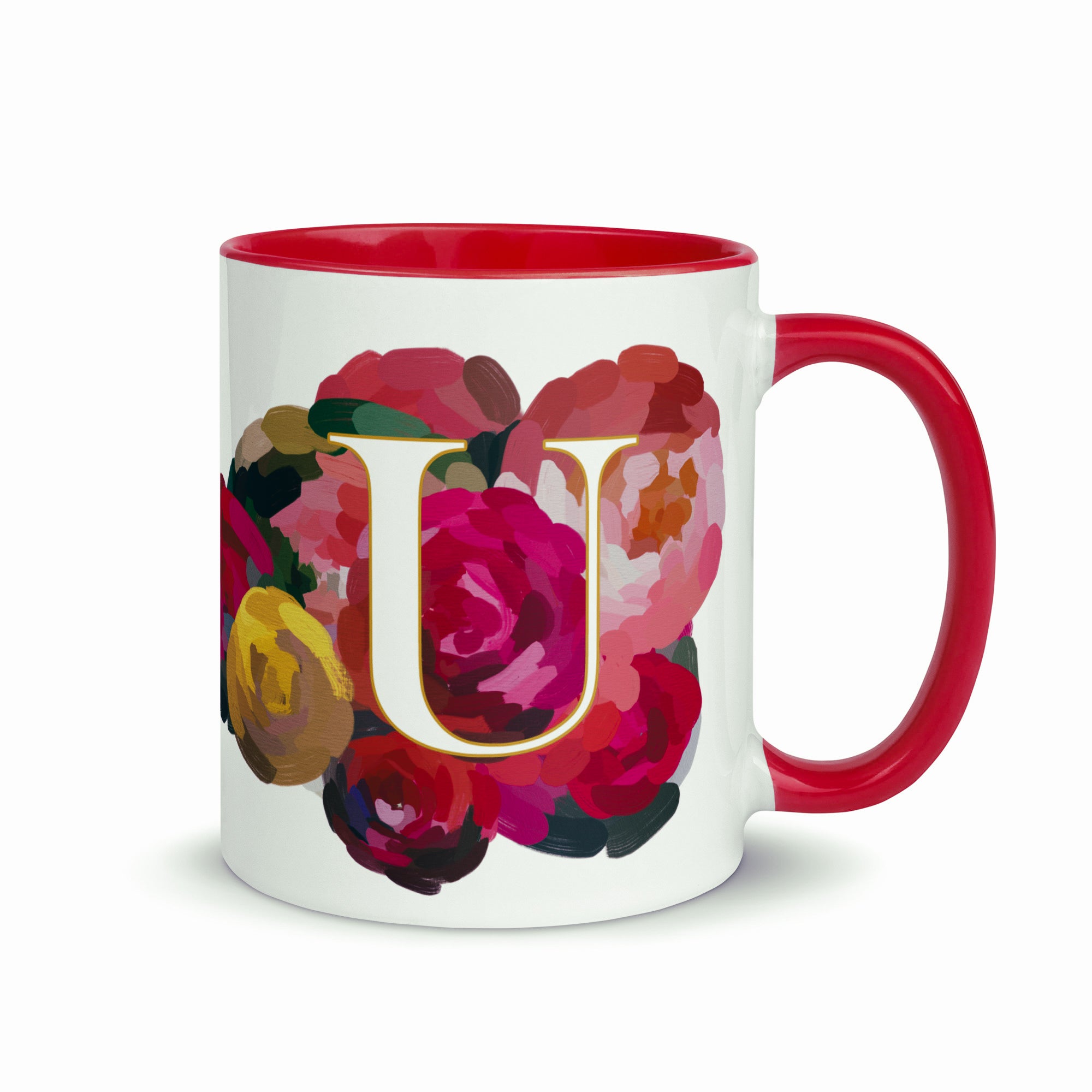 Crimson Flowers - Monogram Mug - U