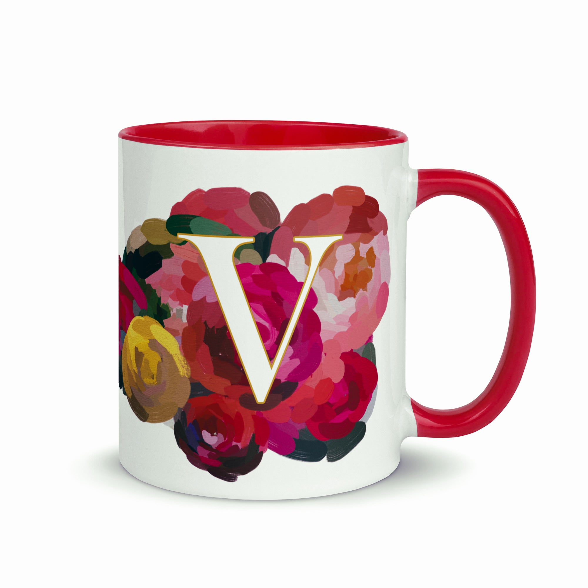 Crimson Flowers - Monogram Mug - V
