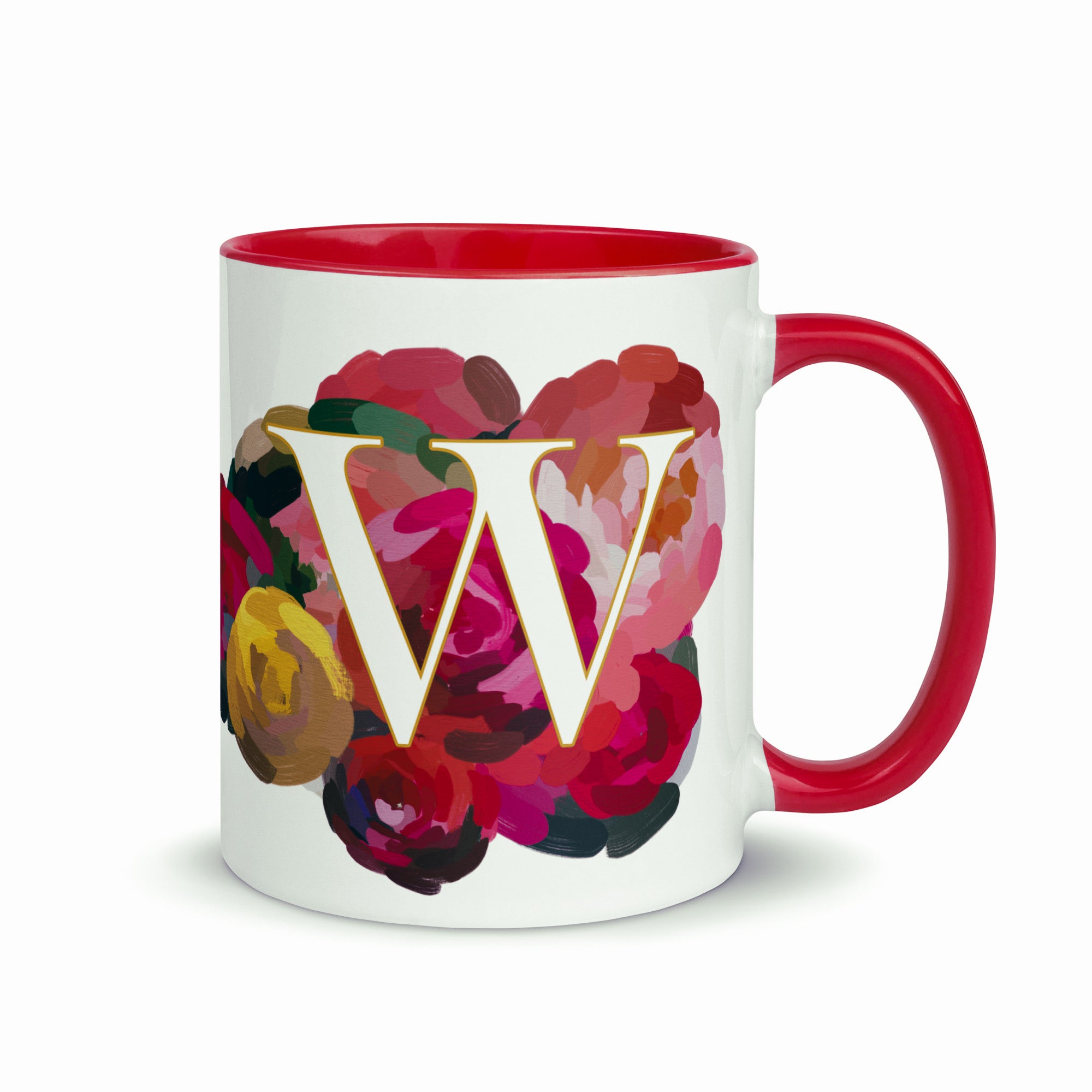 Crimson Flowers - Monogram Mug - W