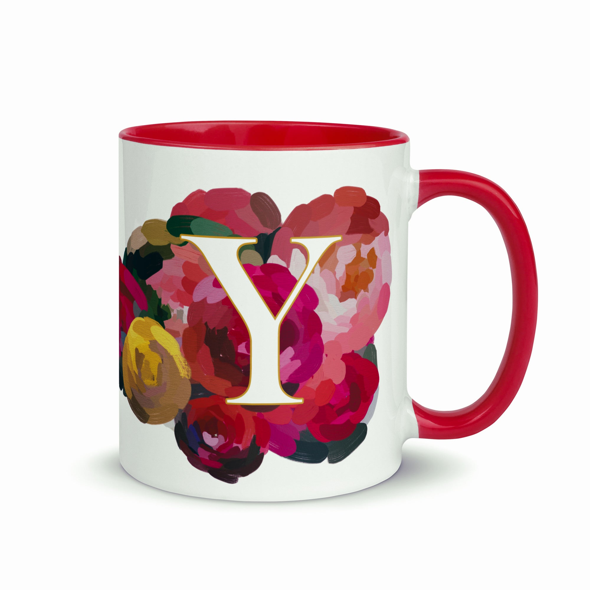 Crimson Flowers - Monogram Mug - Y