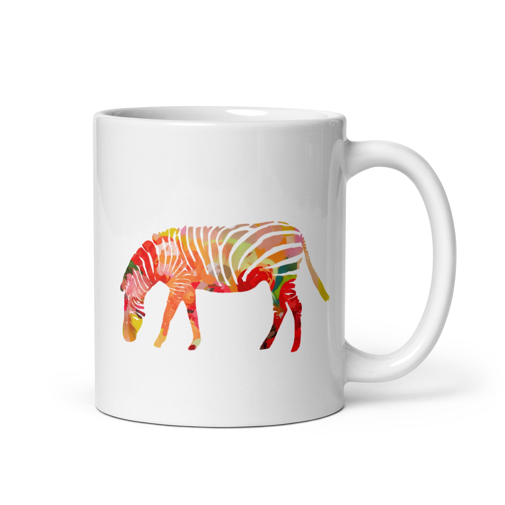 Zebra No.1 Ceramic Mug - Floral and Fauna pattern whimsical art - colorful animal mug cup