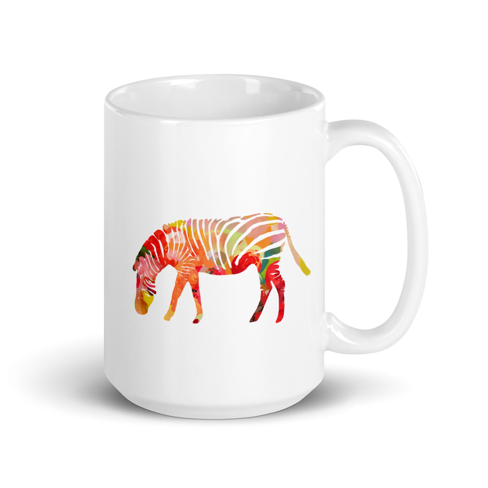 Zebra No.1 Ceramic Mug - Floral and Fauna pattern whimsical art - colorful animal mug cup