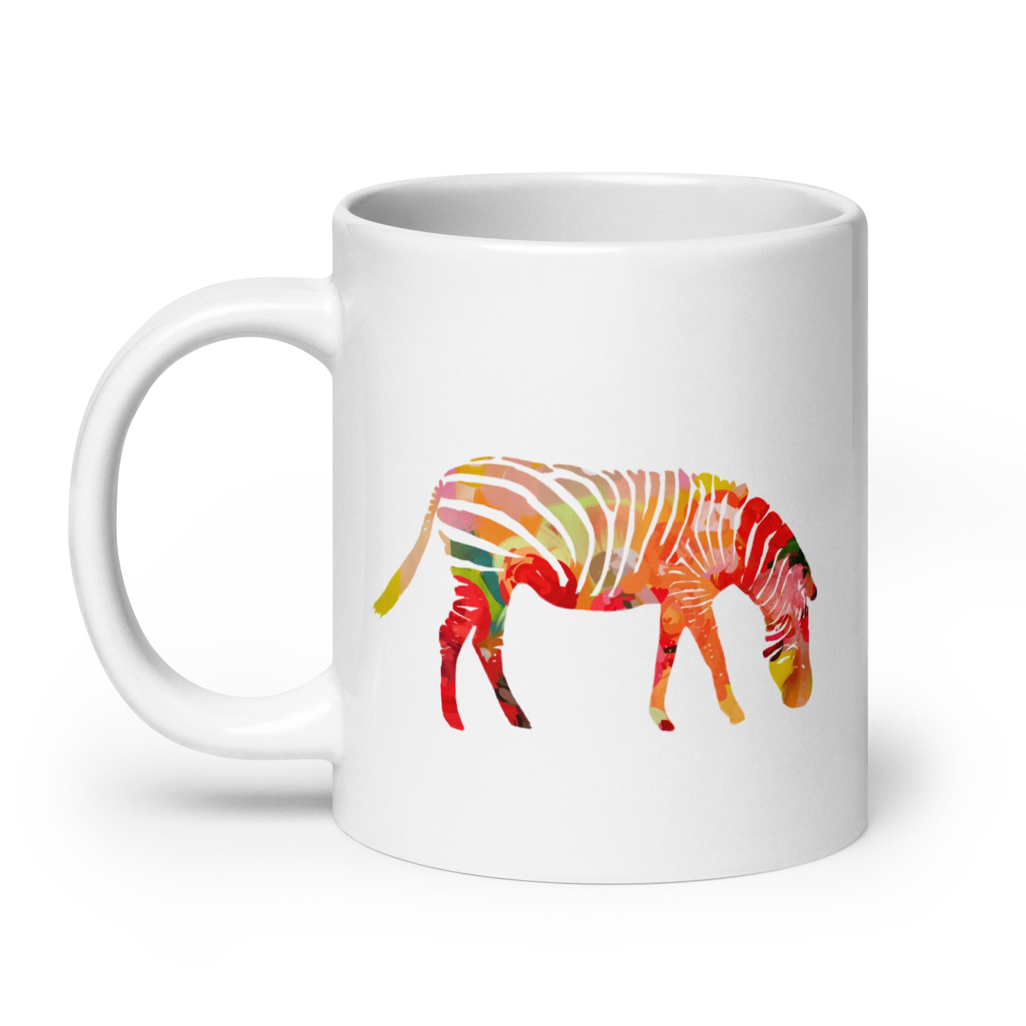 Zebra No.1 Ceramic Mug - Floral and Fauna pattern whimsical art - colorful animal mug cup