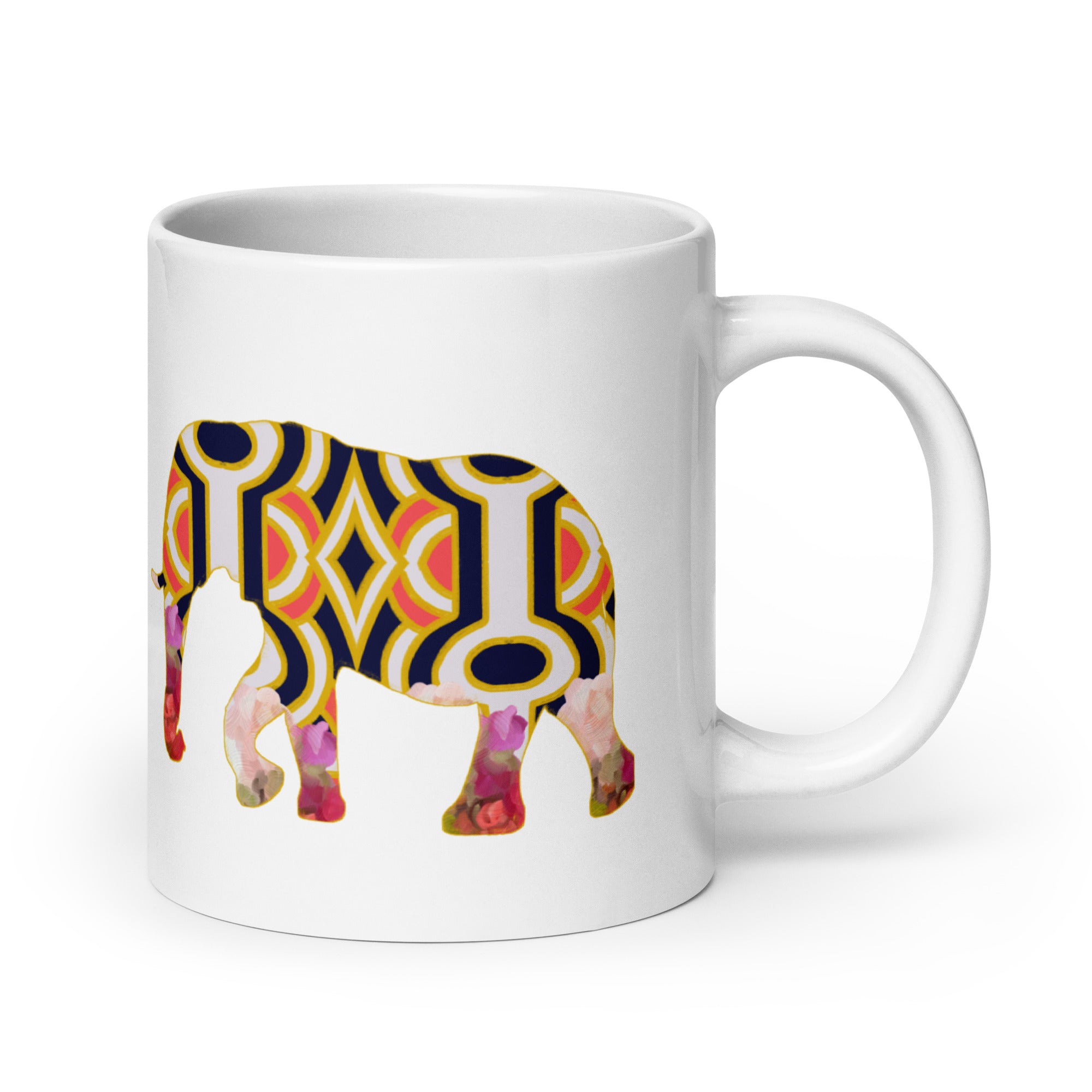 Elephant No.3 Ceramic Mug - Floral and Fauna pattern whimsical art.