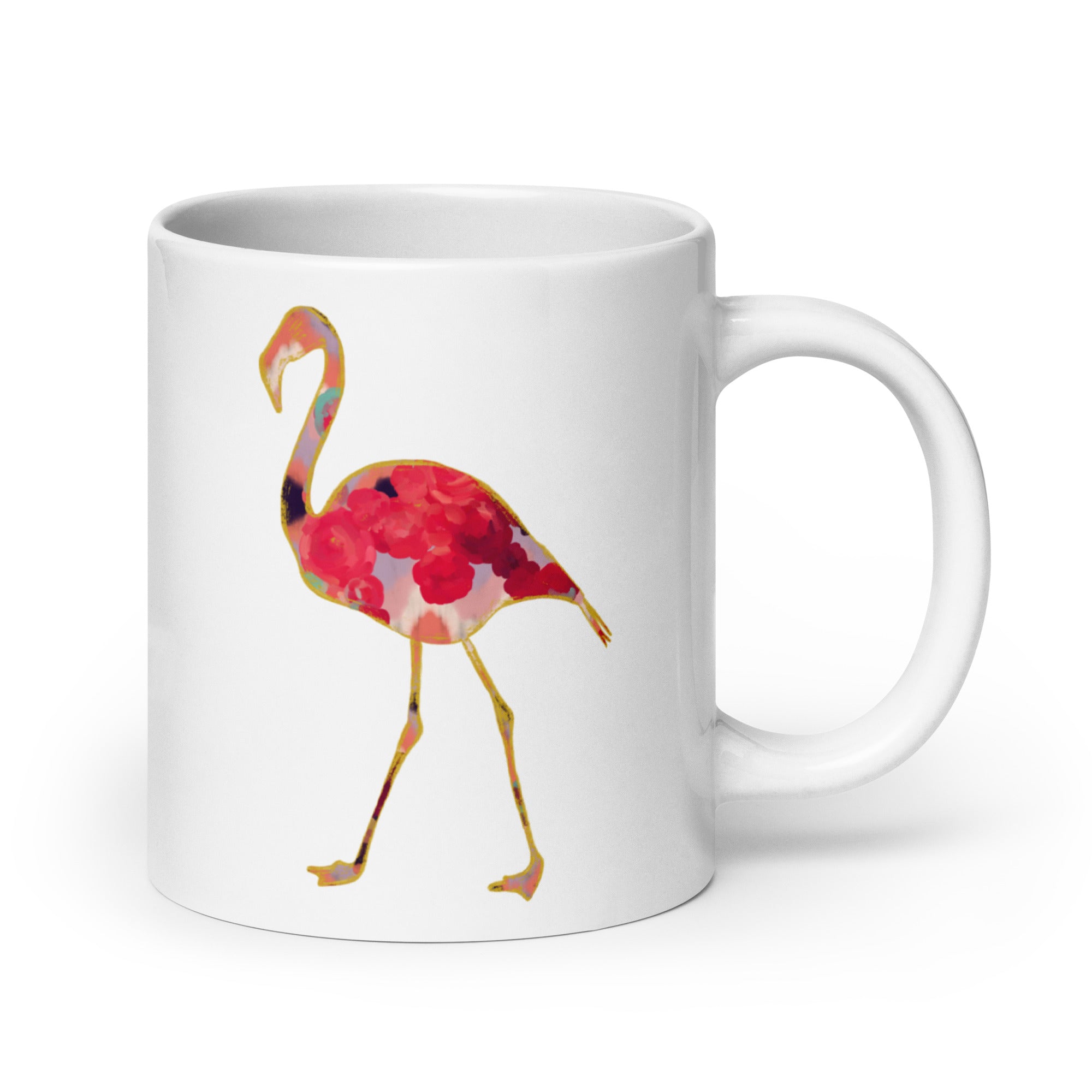 Flamingo No.1 Ceramic Mug - Floral and Fauna pattern whimsical art. Pink flamingo
