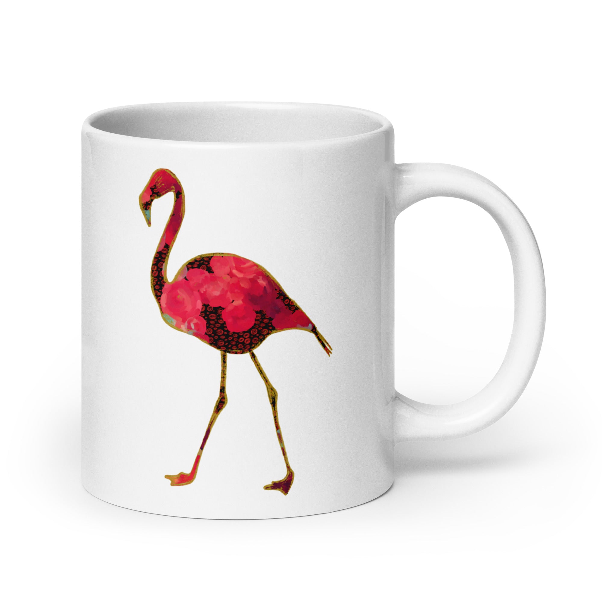Flamingo No.2 Ceramic Mug - Floral and Fauna pattern whimsical art
