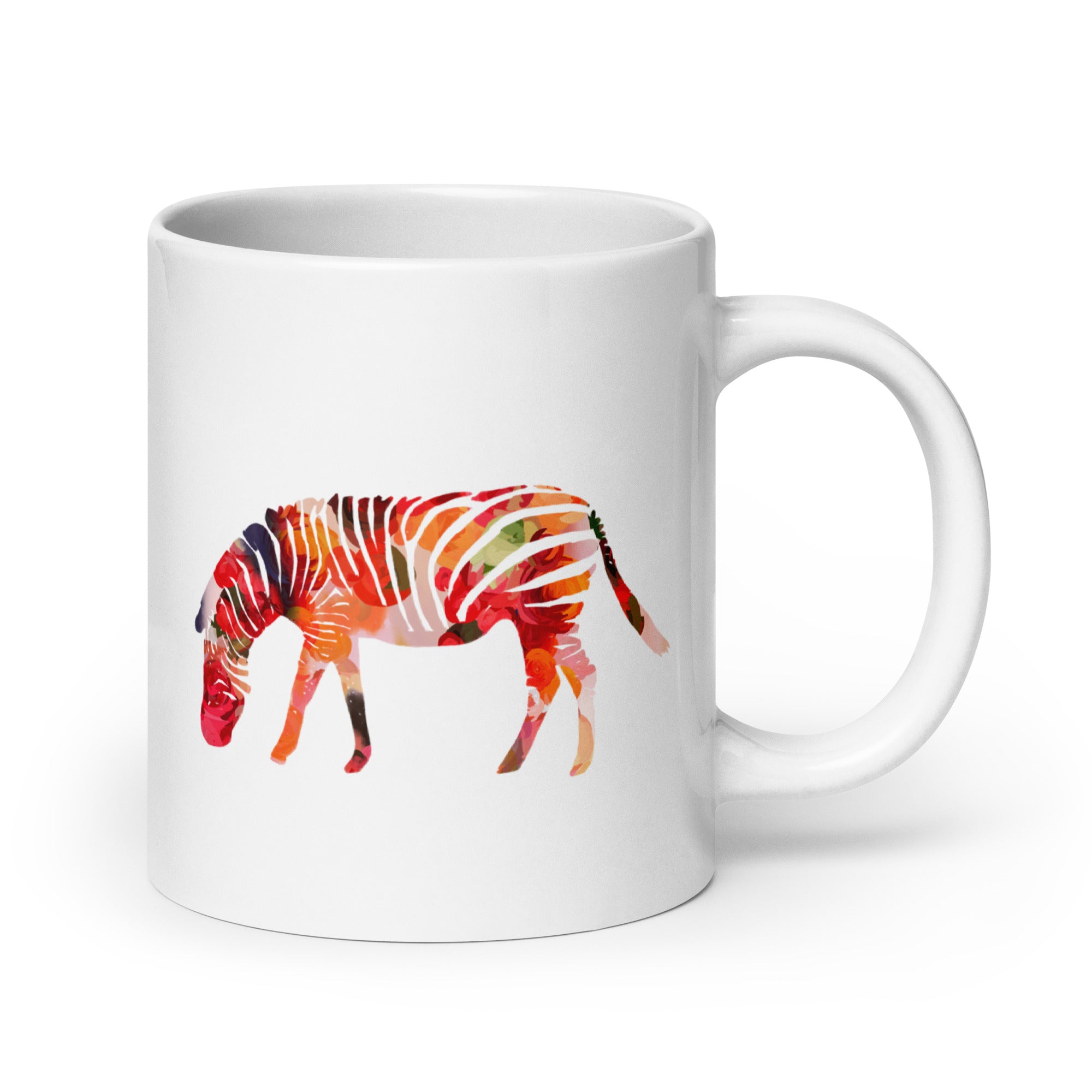 Zebra No.2 Colorful Ceramic Mug - Floral and Fauna pattern whimsical art. Pink cup