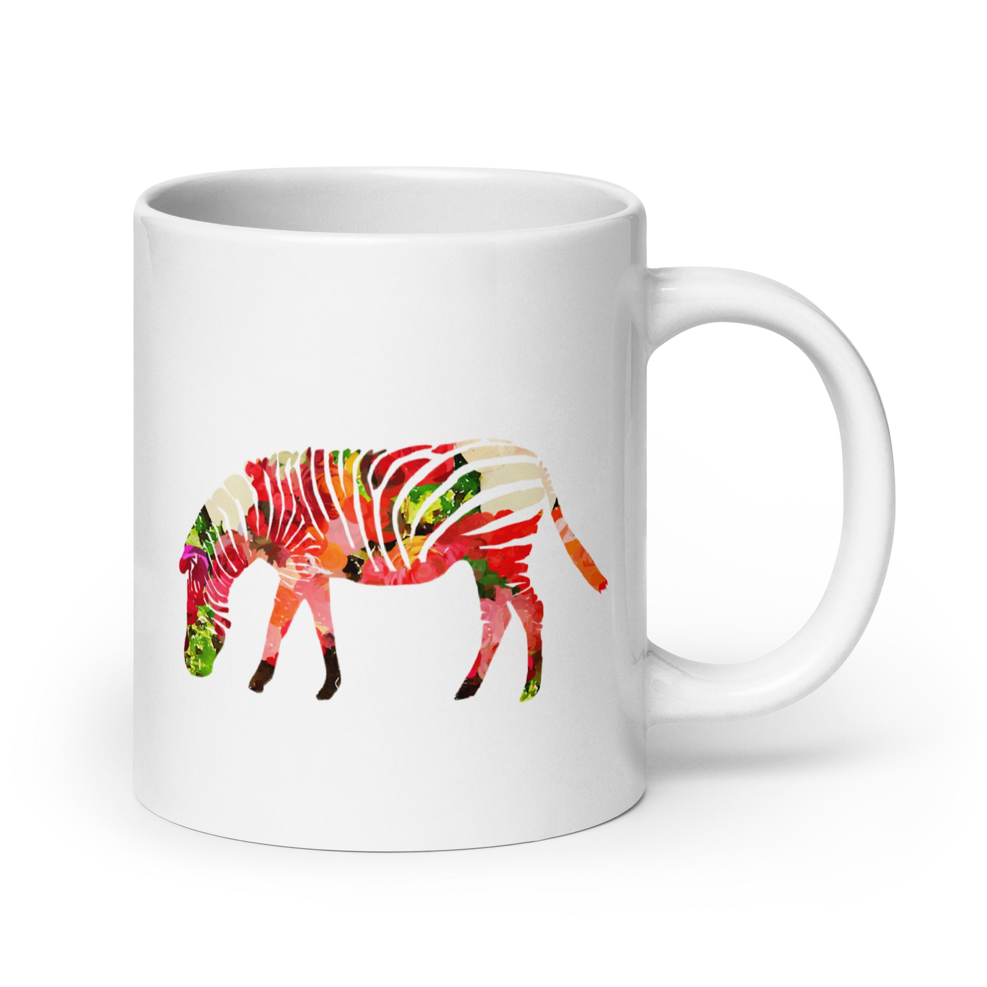 Zebra No.3 Ceramic Mug - Floral and Fauna pattern whimsical art- Animal mug