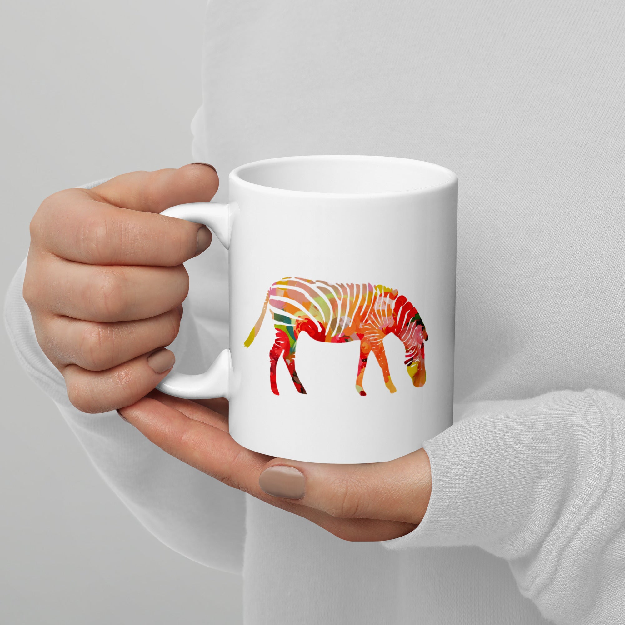 Zebra No.1 Ceramic Mug 11oz - Floral and Fauna pattern whimsical art - colorful animal mug cup