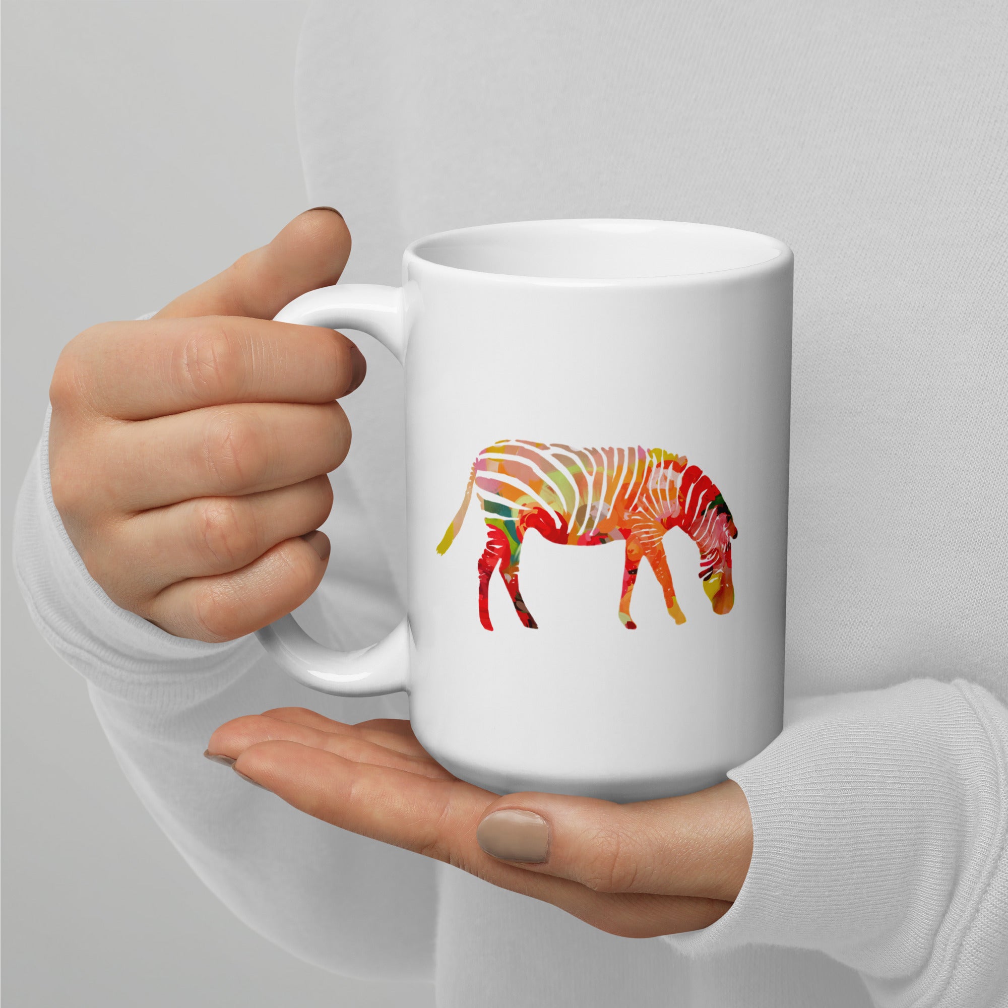 Zebra No.1 Ceramic Mug 15oz- Floral and Fauna pattern whimsical art - colorful animal mug cup